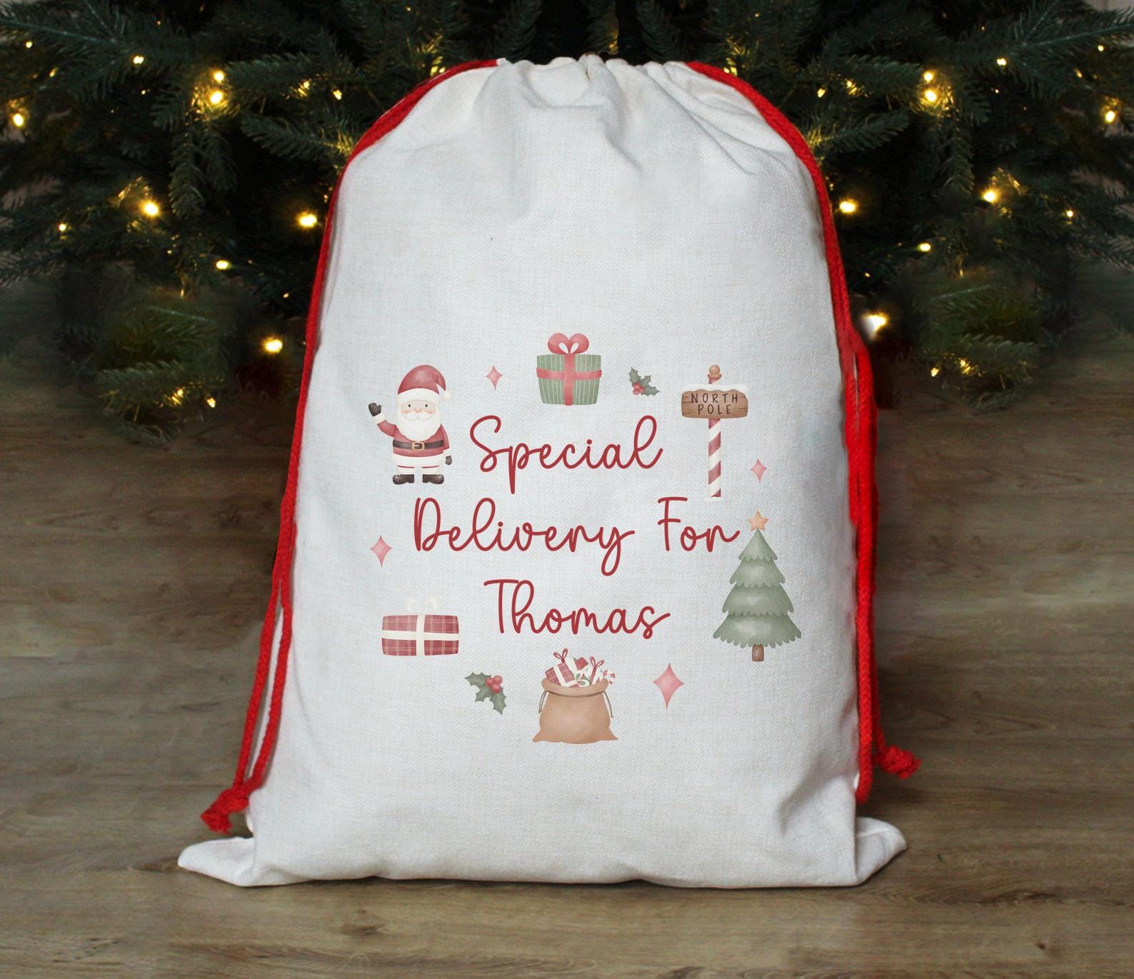 Personalised cute christmas sack , Stocking xmas eve presents , Christmas eve box , Personalised santa sack, First christmas gift