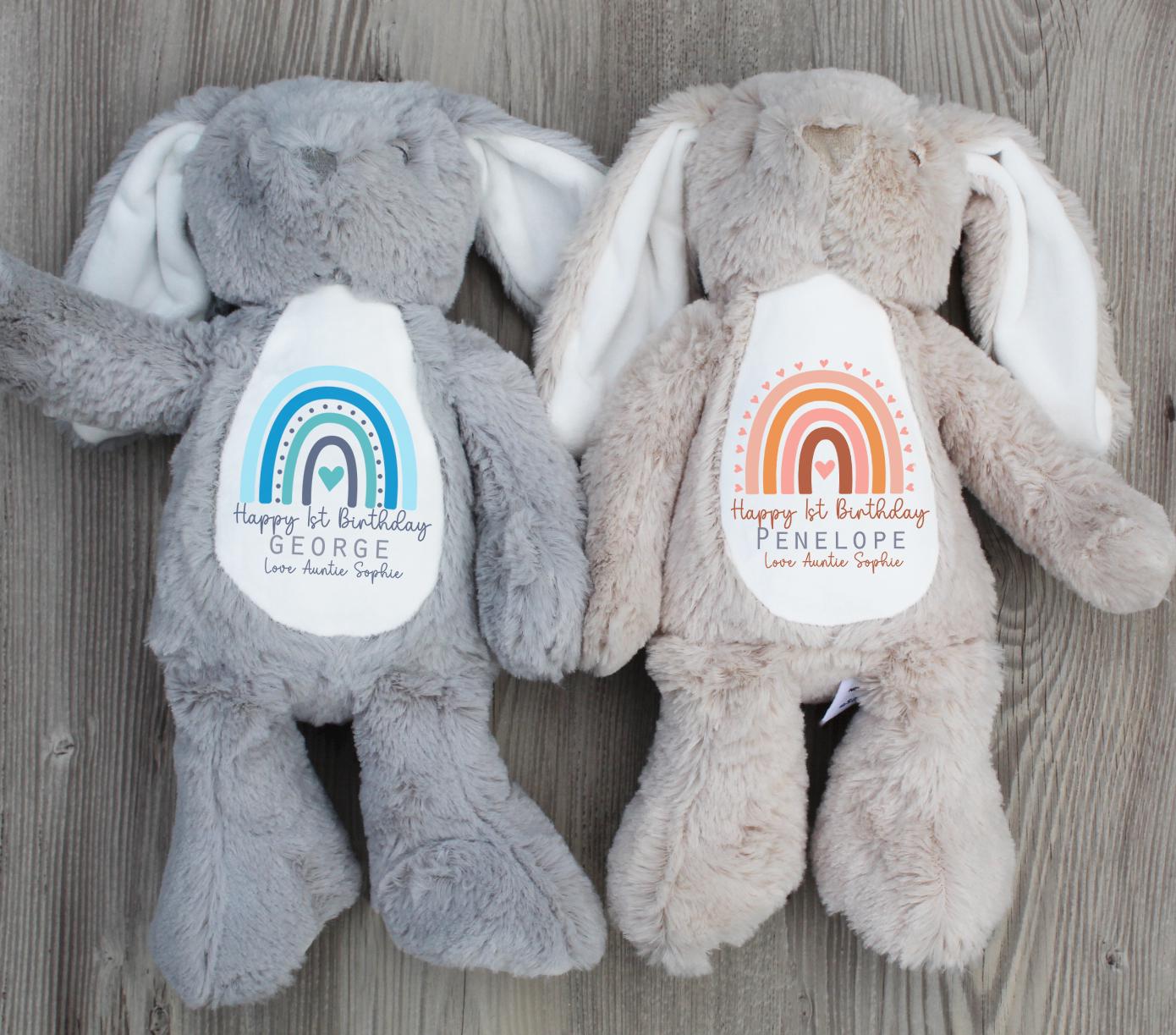 Personalised rainbow first birthday teddy, Pink rainbow teddy, Blue rainbow teddy, personalised Birthday teddy, Birthday teddy
