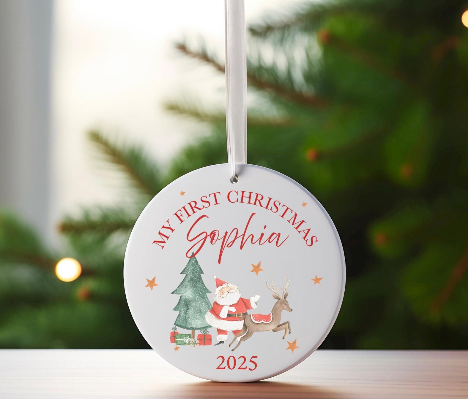 Personalised first christmas santa reindeer ornament , Babies first christmas , My first christmas gift , Christmas eve box