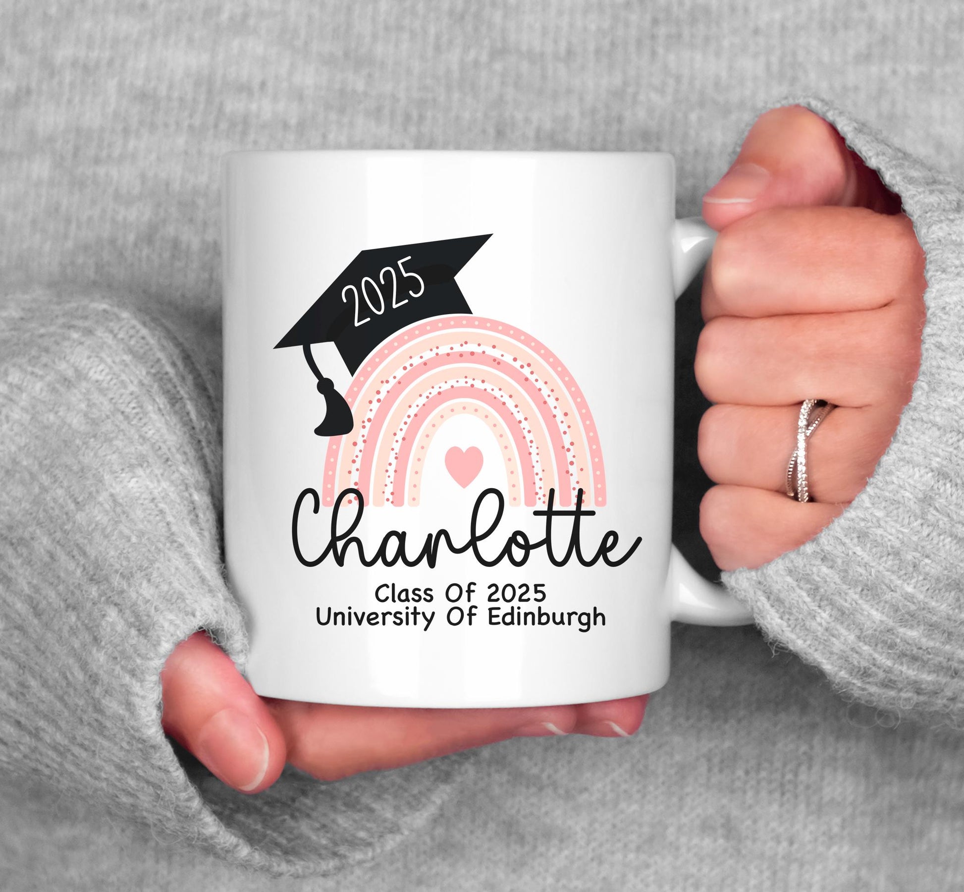 Personalised graduation rainbow ceramic mug gift, Personalised class of university mug gift, Personalised congratulations mug