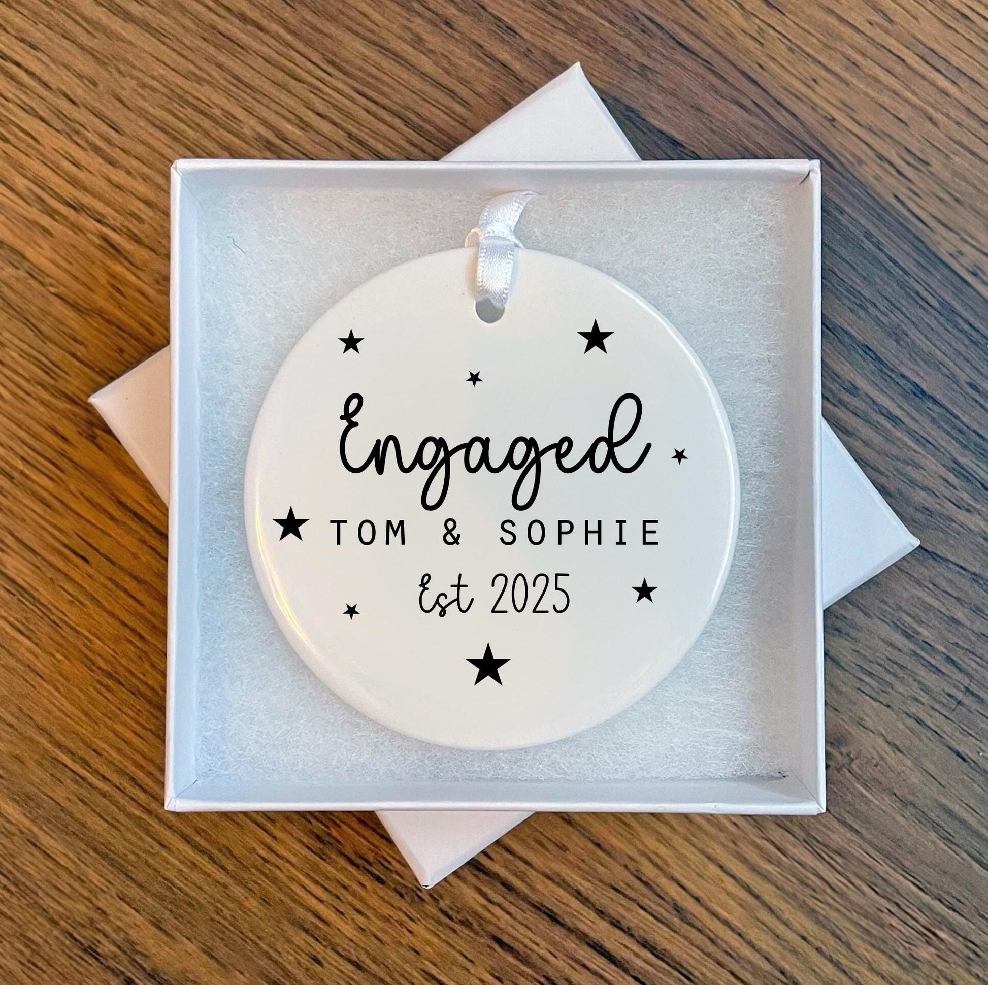Personalised engagement couple Christmas tree green wreath ceramic decoration christmas eve box personalised santa sack first christmas gift