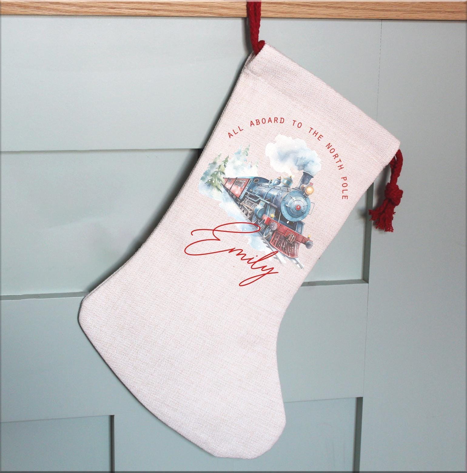 Personalised christmas train stocking, train express stocking,  xmas steam train, christmas eve box, personalised santa stocking,