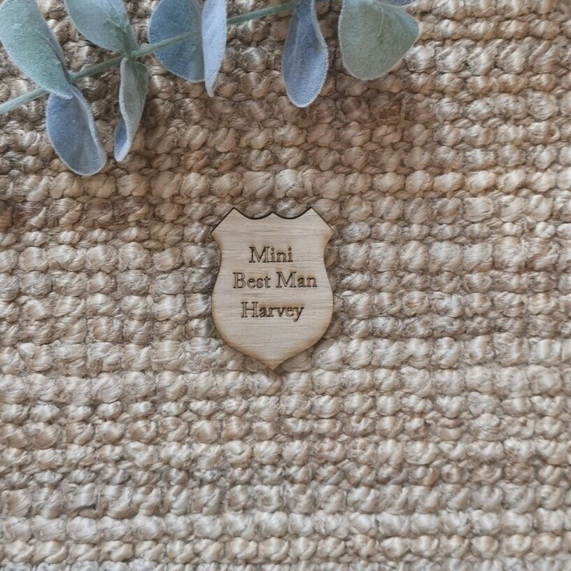 Personalised engraved Page boy best man ring bearer wooden badge police badge