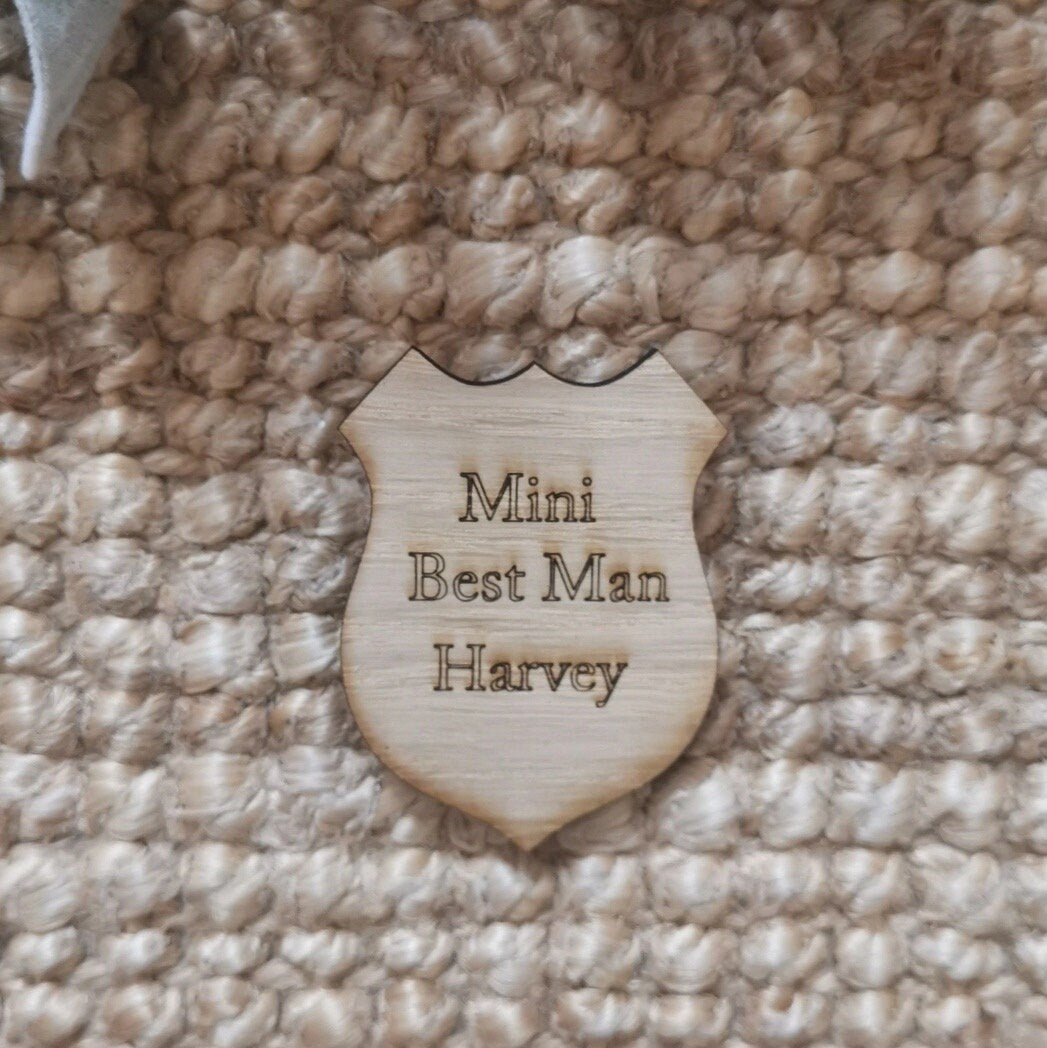 Personalised engraved Page boy best man ring bearer wooden badge police badge