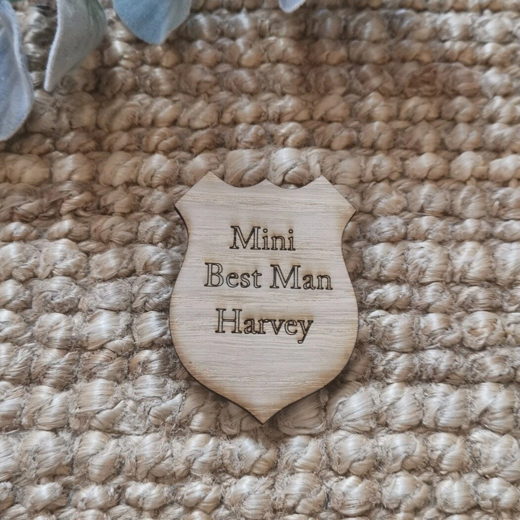 Personalised engraved Page boy best man ring bearer wooden badge police badge