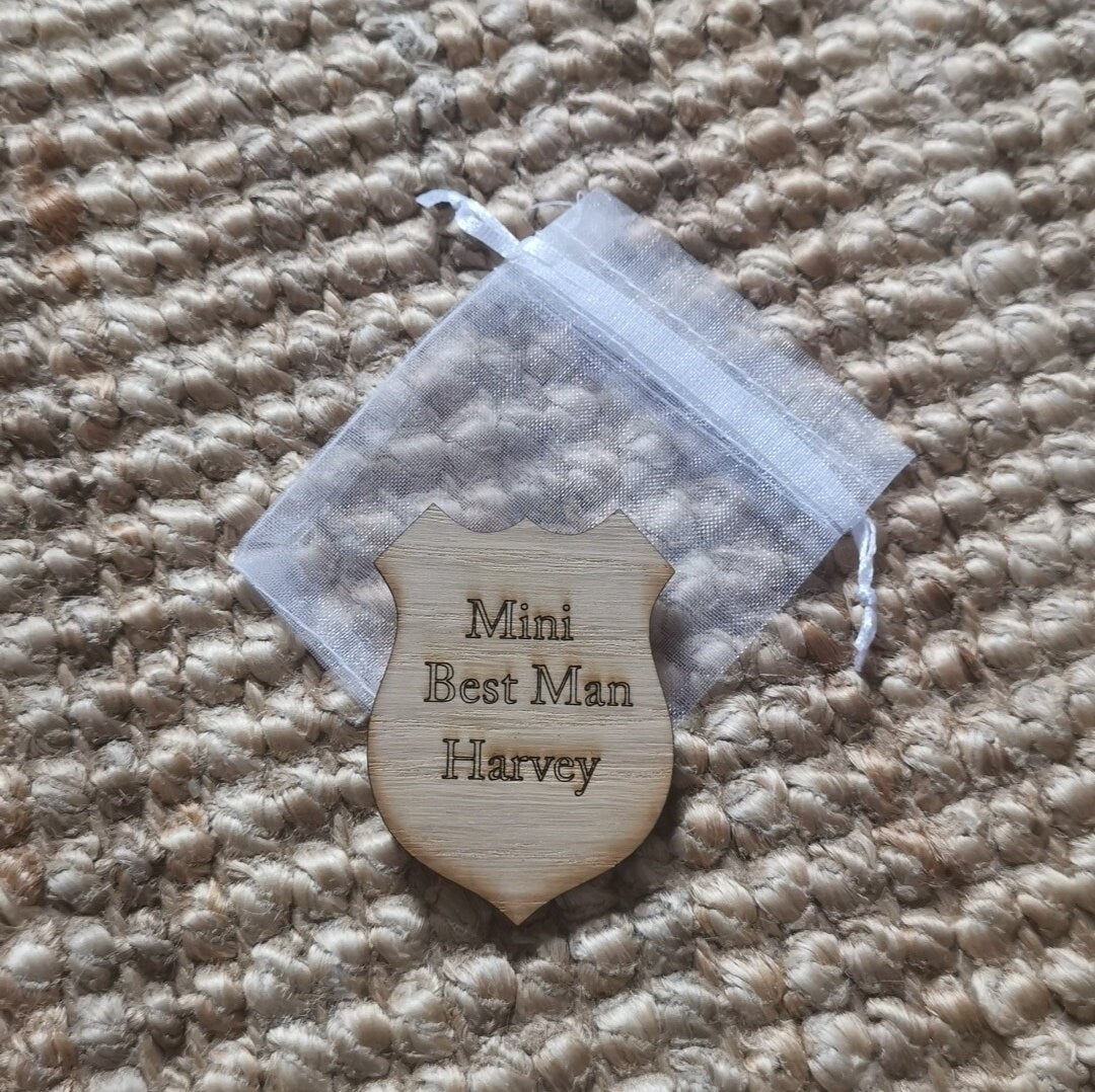 Personalised engraved Page boy best man ring bearer wooden badge police badge
