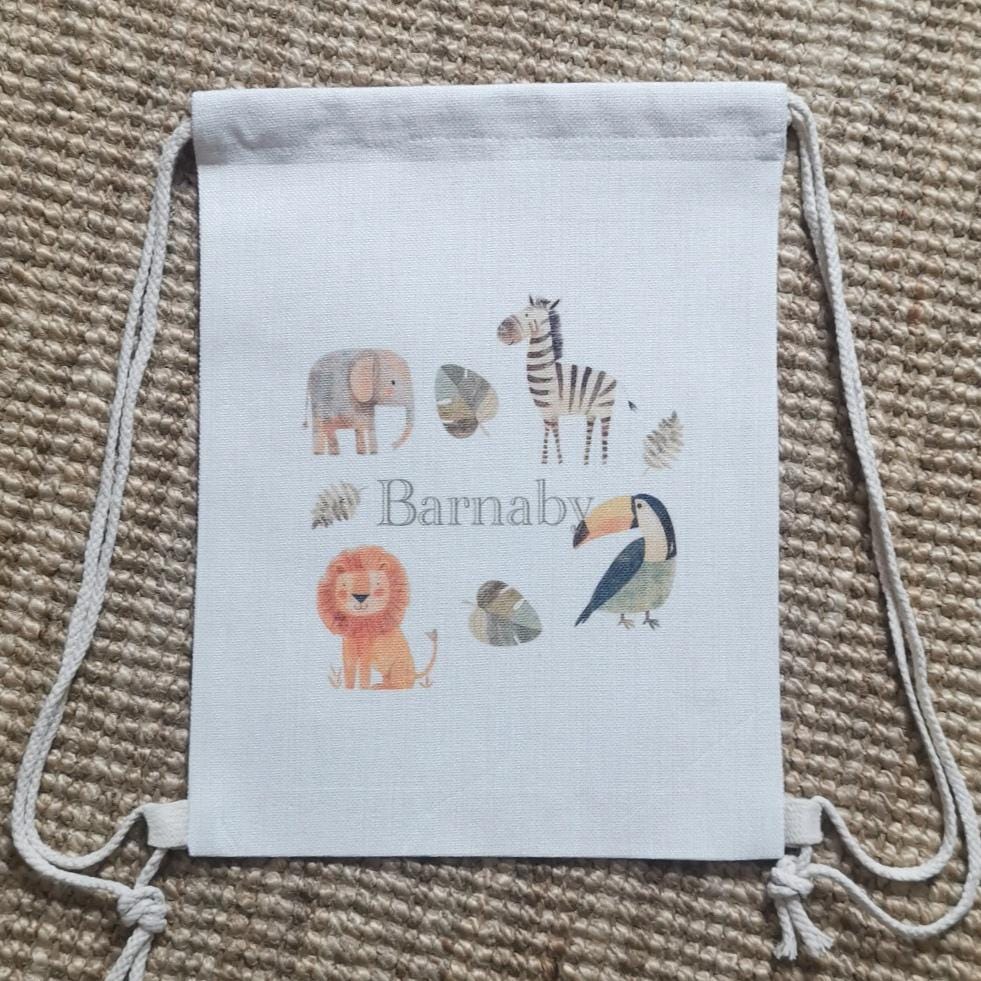 Personalised safari animal farm digger dinosaour drawstring bag PE bag school bag nursery bag