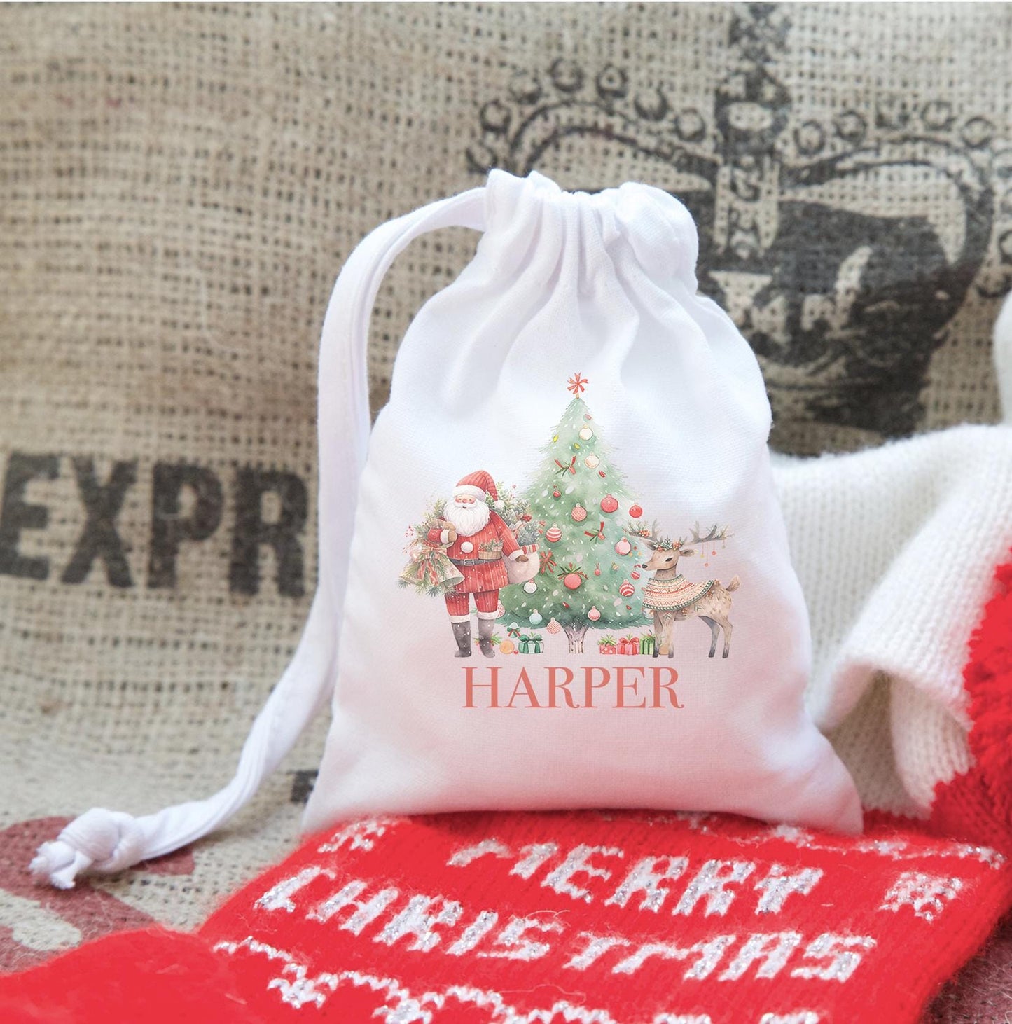 Personalised christmas santa treat bag christmas eve box personalised santa sack first christmas giftpersonalised christmas stocking
