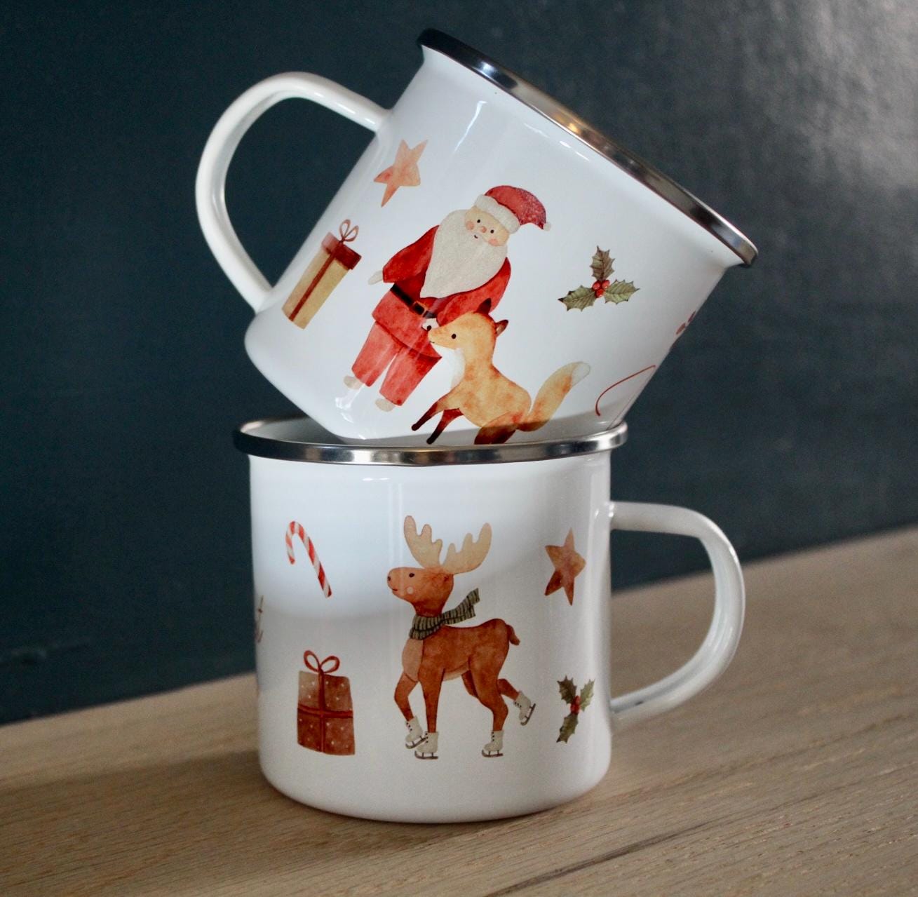 personalised christmas woodland animal enamel mug gift christmas eve box personalised santa sack first christmas gift