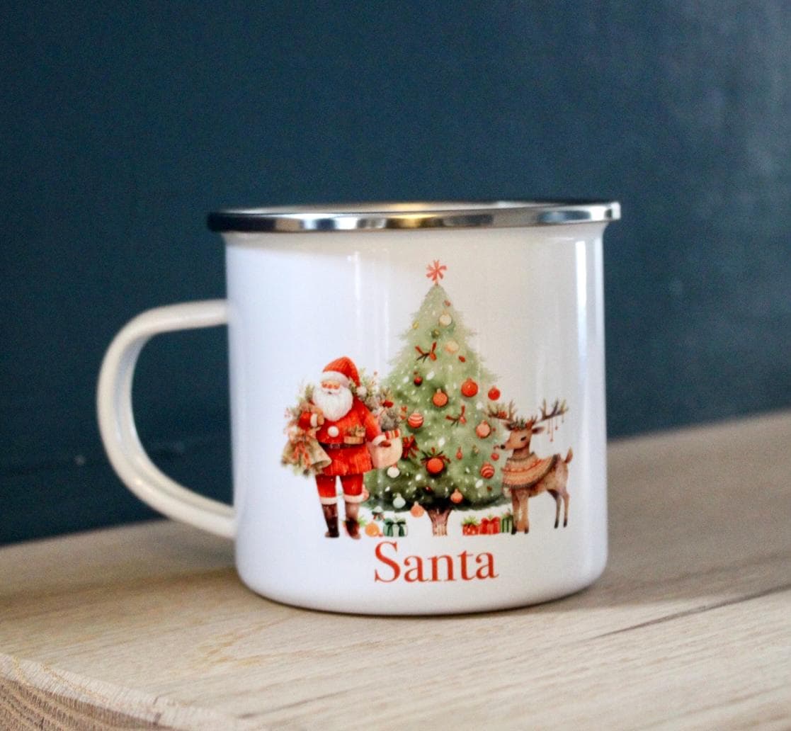 personalised christmas traditional santa childrens mug, christmas eve box, personalised santa sack, christmas mug, christmas cup