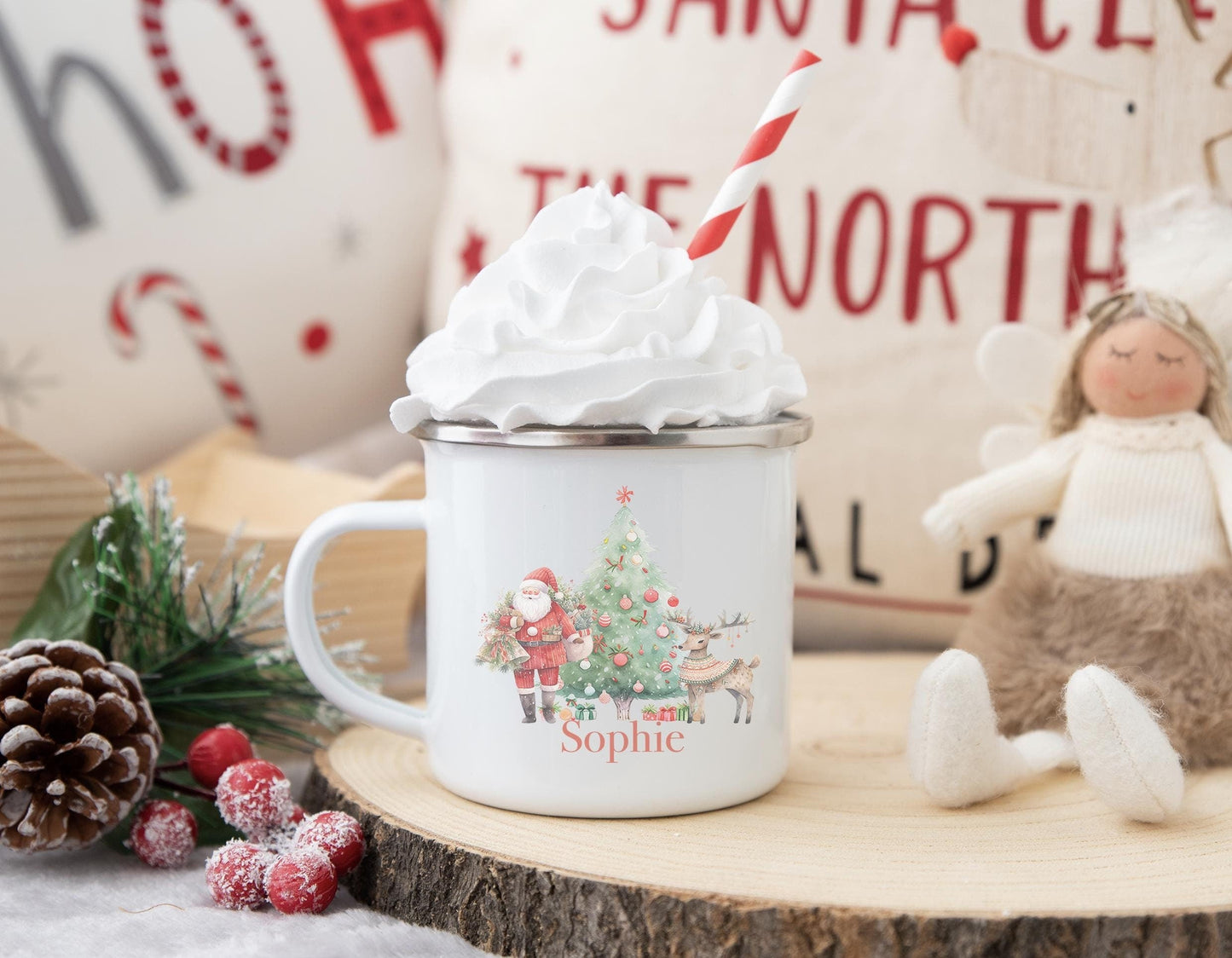 personalised christmas traditional santa childrens mug, christmas eve box, personalised santa sack, christmas mug, christmas cup