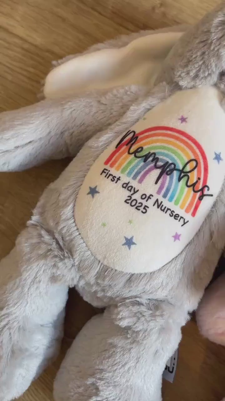 Personalised first day of school rainbow teddy, Personalised first day of preschool teddy, Personalised first day of nursery teddy