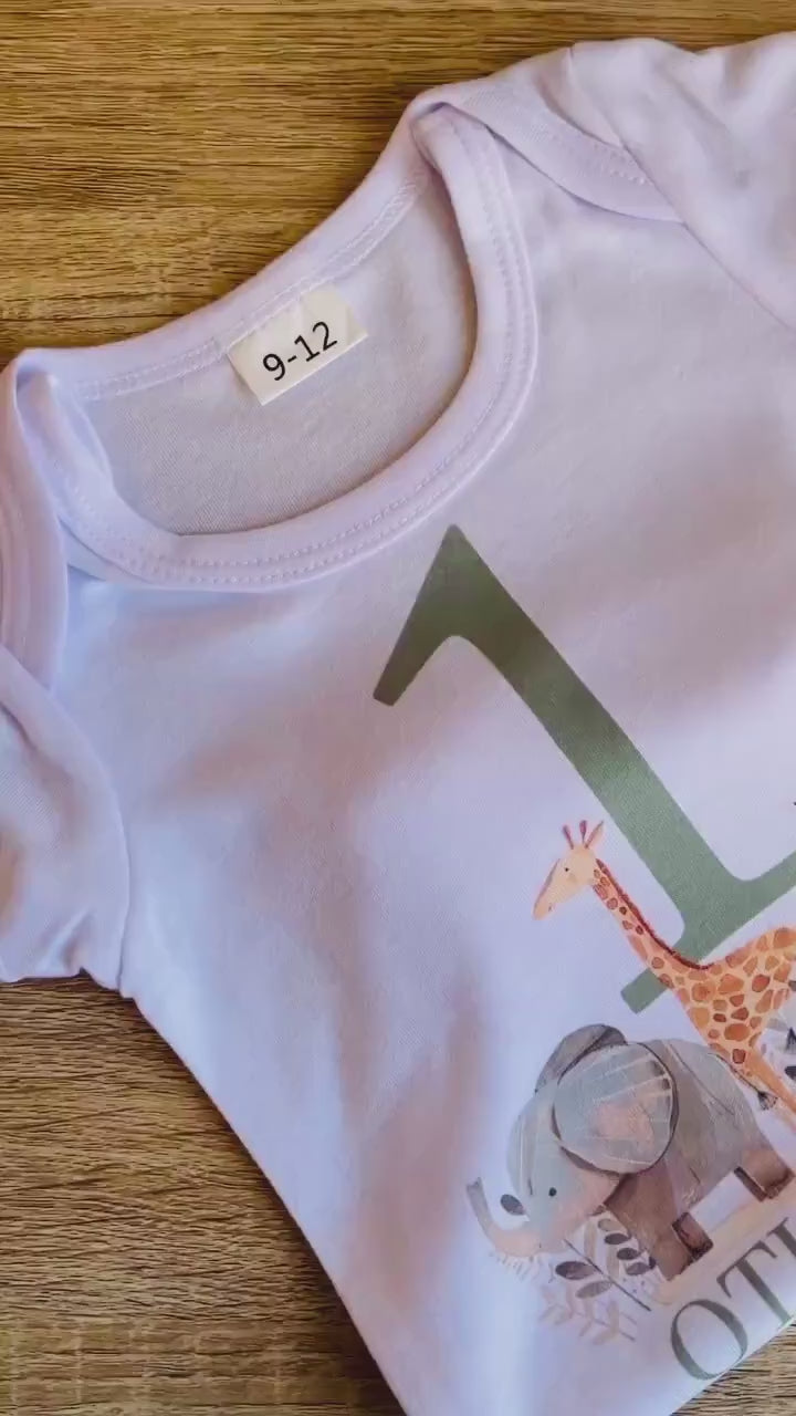 personalised first birthday safari animal baby vest, birthday animal bib, Personalised 1st birthday vest, Personalised birthday vest