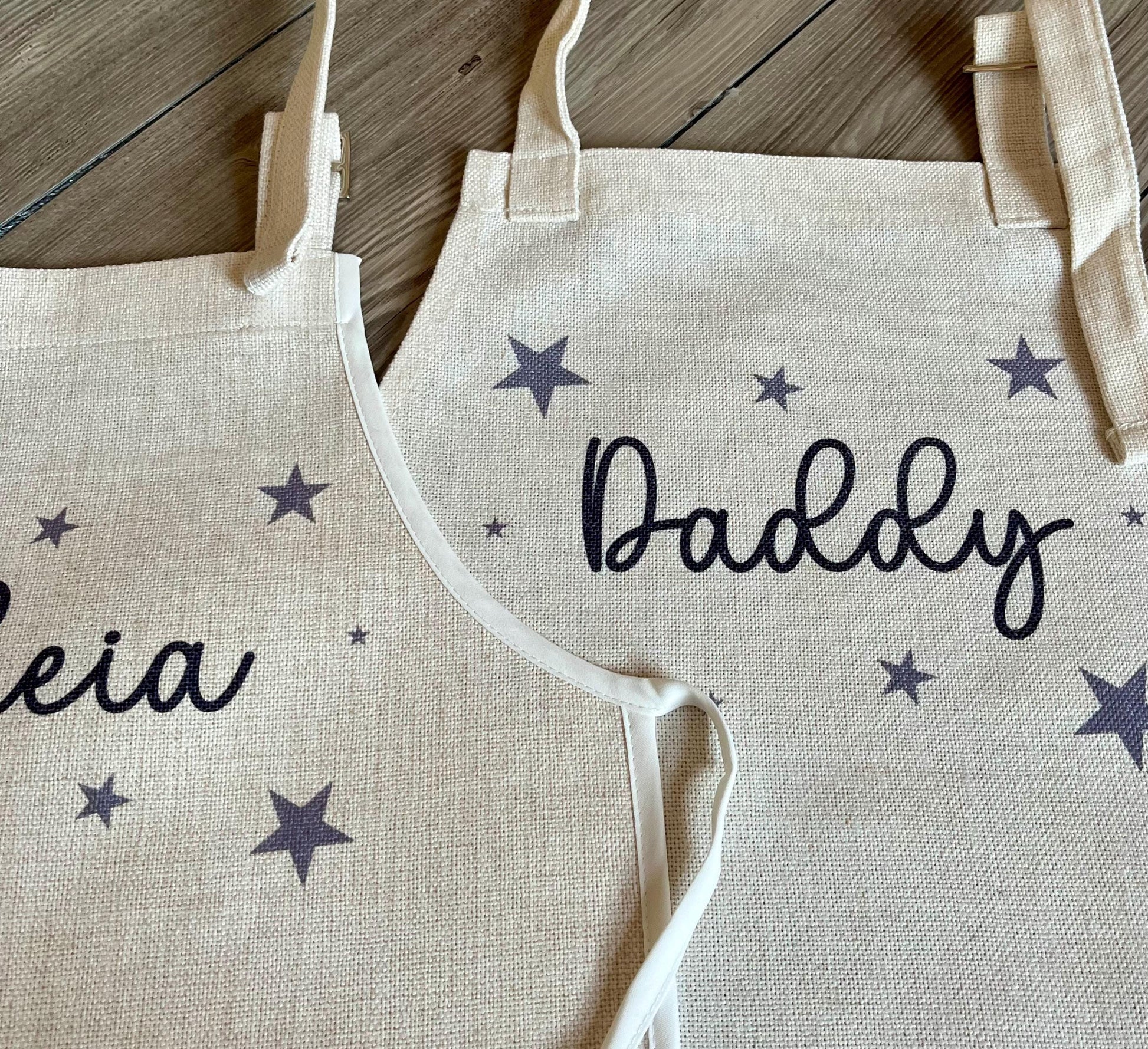 Personalised daddy and child star matching aprons, Father and son day apron, Fathers day baking apron, Grandad baking apron