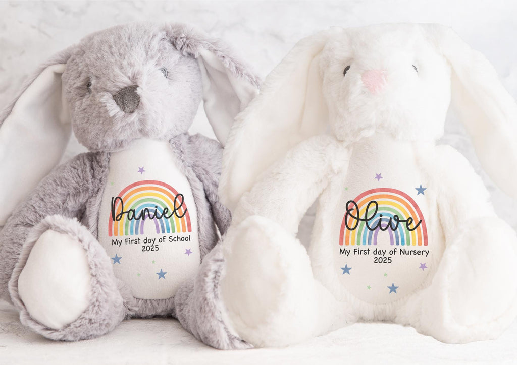 Personalised first day of school rainbow teddy, Personalised first day of preschool teddy, Personalised first day of nursery teddy