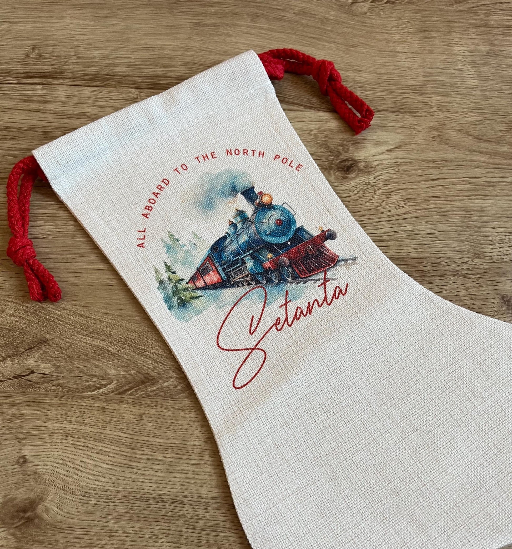 Personalised christmas train stocking, train express stocking,  xmas steam train, christmas eve box, personalised santa stocking,