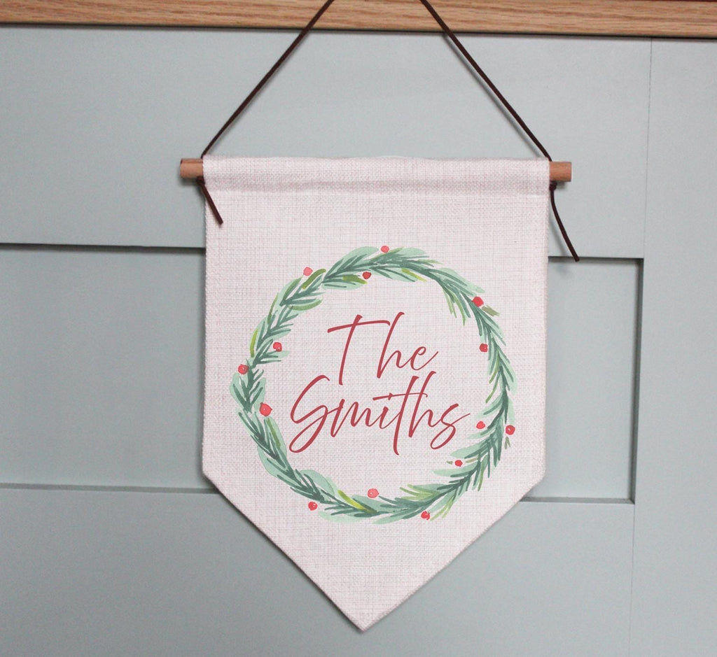 Personalised Christmas green holly wreath sign, christmas eve box, personalised santa sack,  christmas sign, xmas decor
