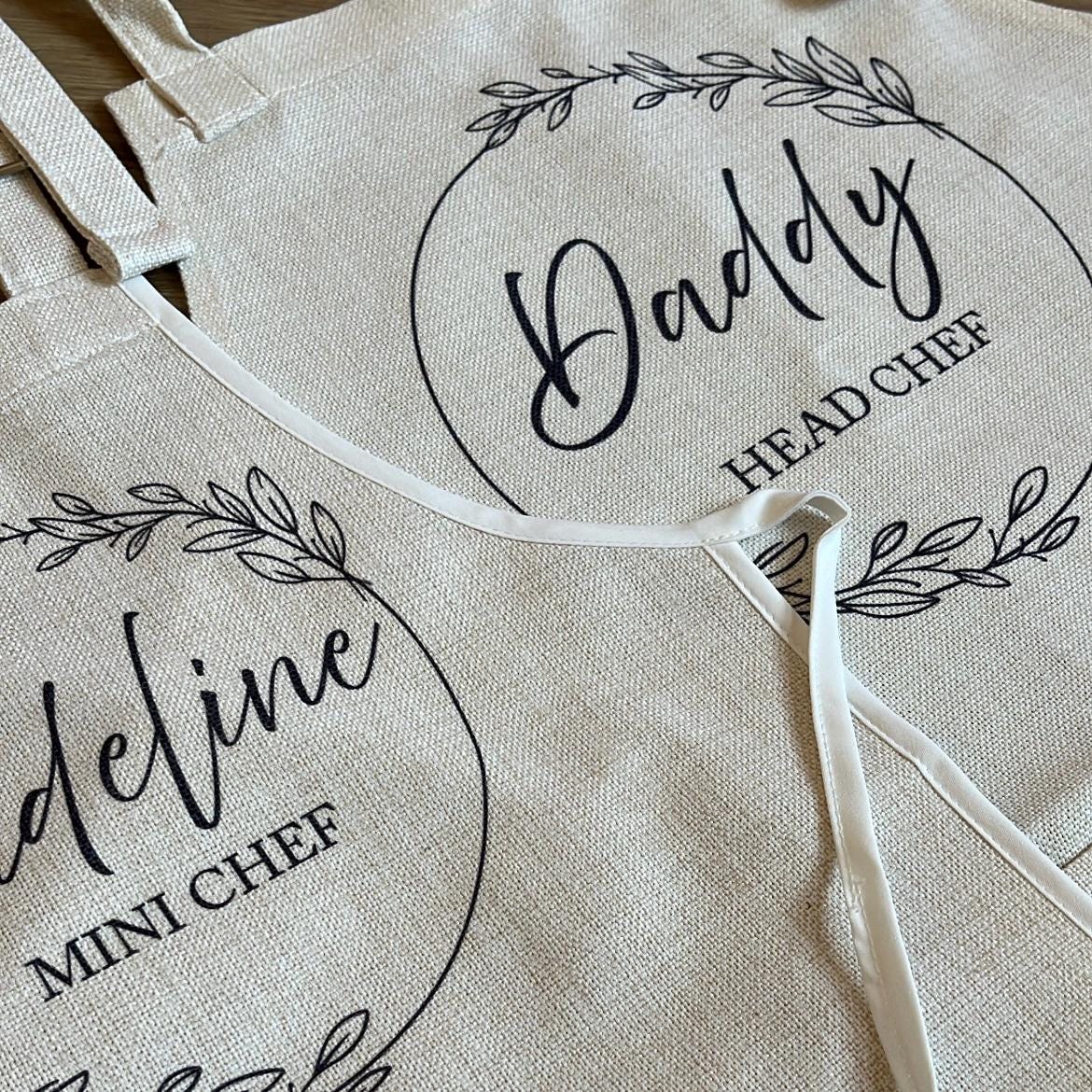Personalised daddy and child cooking matching aprons, Father and son apron, Fathers day cooking apron, Father and daughter apron