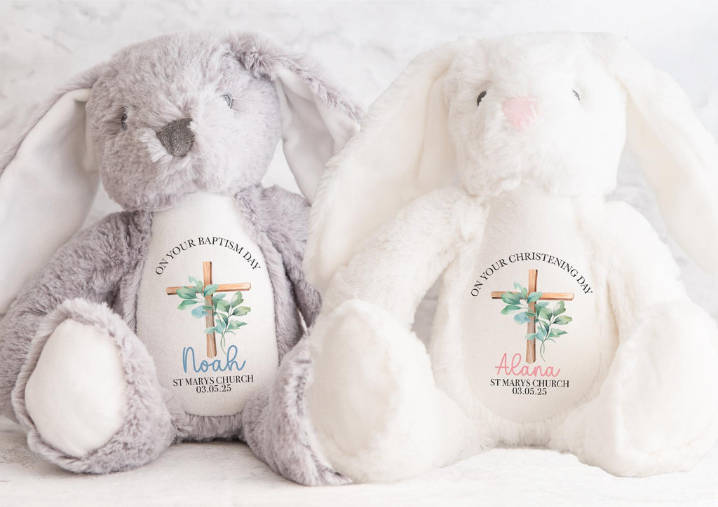 Personalised alphabet initial name christening cross keepsake bunny gift christian crucafix rabbit custom name