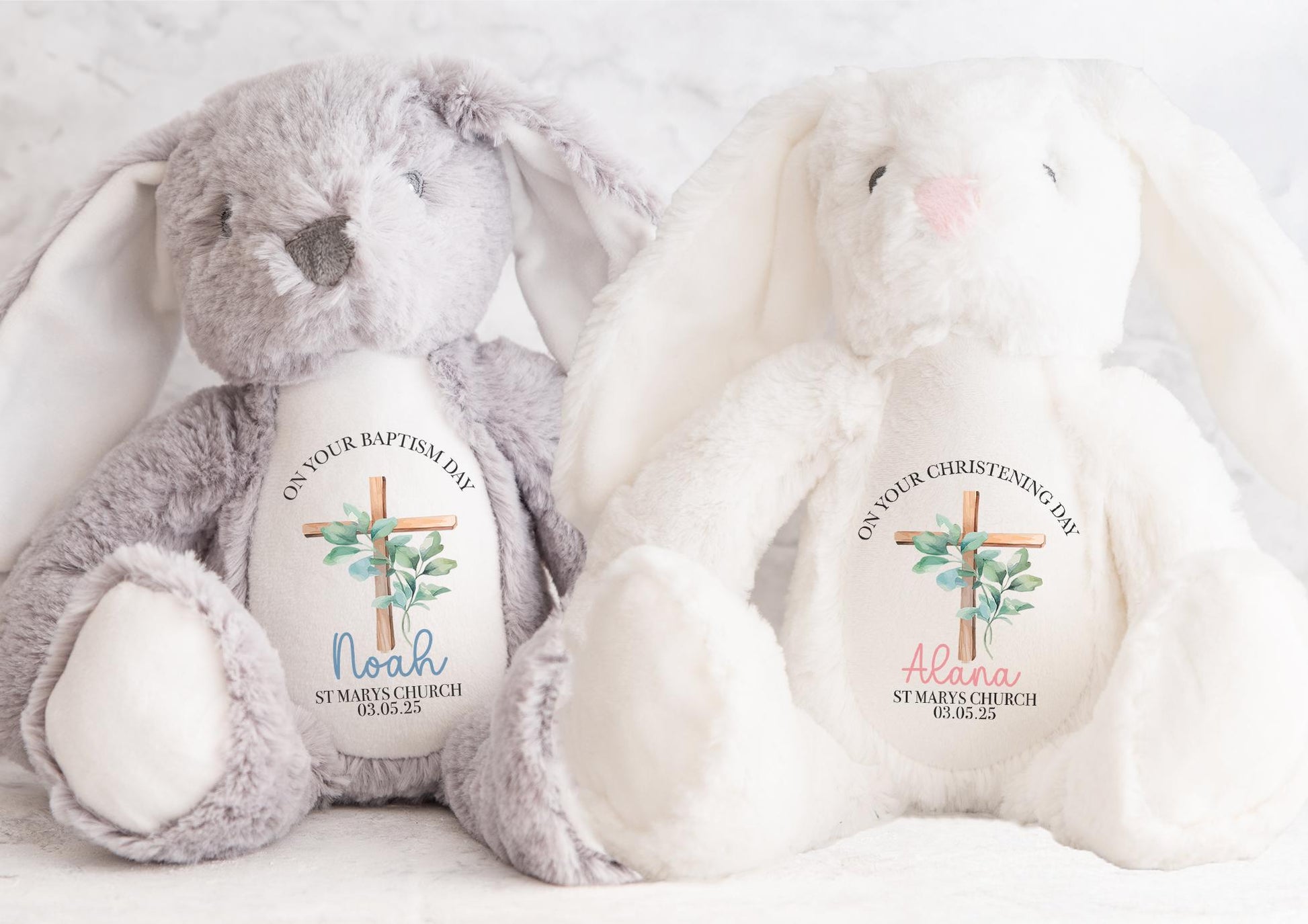 Personalised alphabet initial name christening cross keepsake bunny gift christian crucafix rabbit custom name