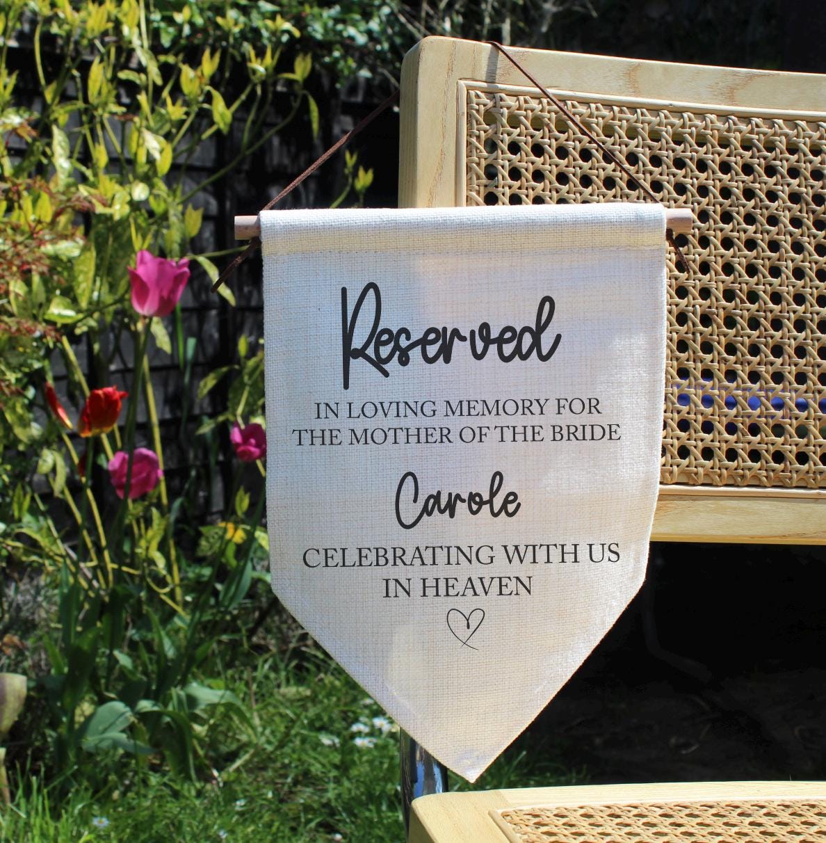 personalised wedding memorial wall hanging, wedding memorial sign, wedding gift, in loving memorial wedding seat sign