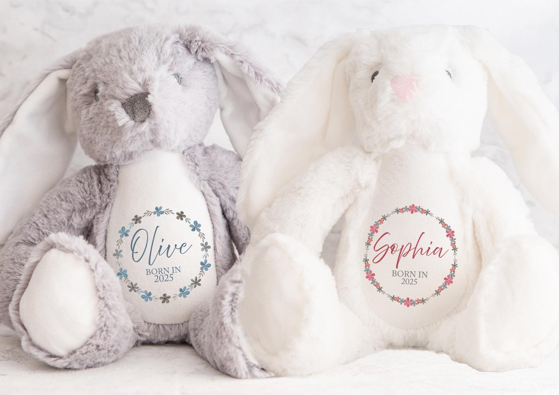 Personalised newborn baby floral wreath birth stat teddy gift , Personalised new arrival newborn baby teddy gift , Newborn baby teddy