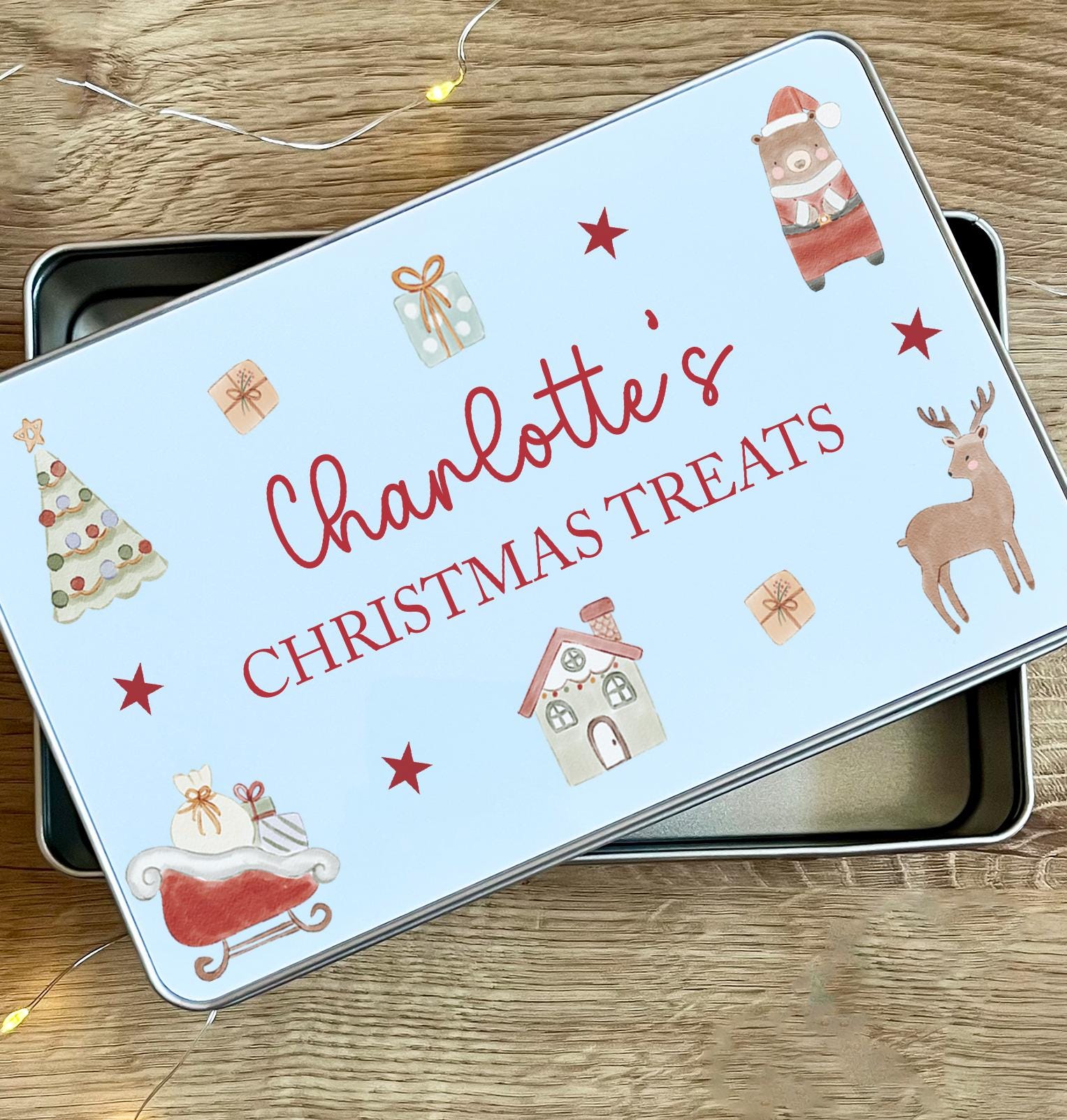 Personalised christmas treat tin , Christmas eve box filler, Christmas treat gift , Christmas sack , Treats tin , Personalised treat tin