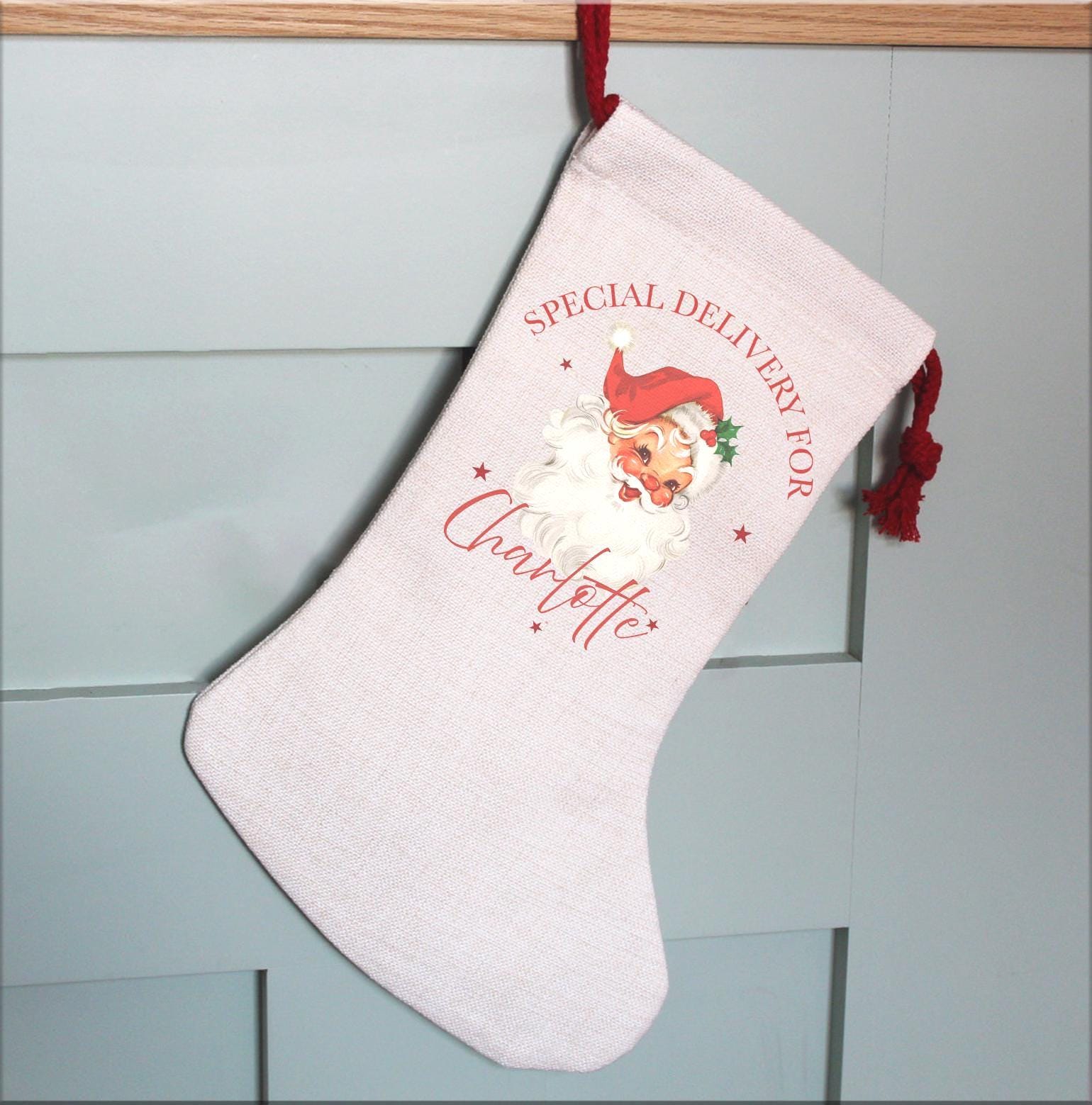 Personalised christmas retro santa stocking, Christmas eve box , Personalised 50's santa sack , Retro santa sack , Retro santa decor
