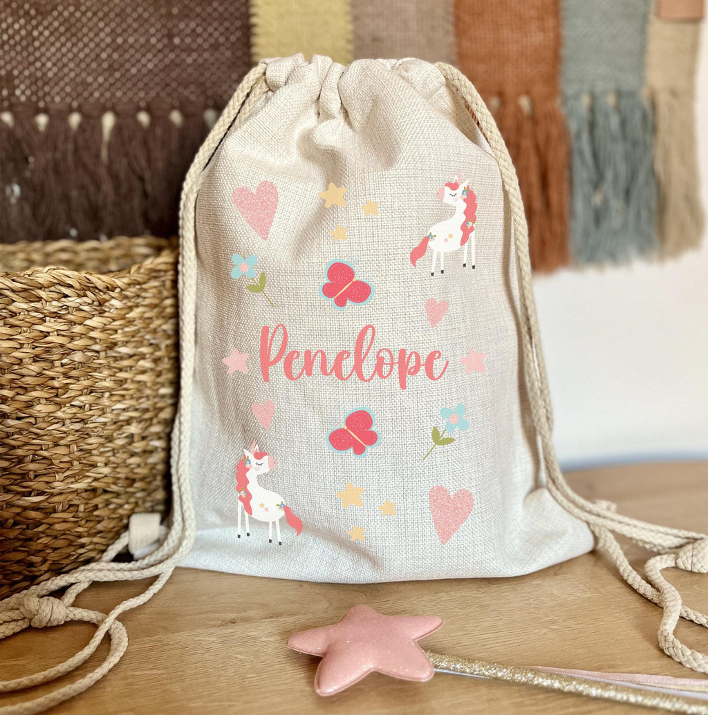 Personalised princess kids drawstring bag, Personalised unicorn drawstring bag, Personalised fairy drawstring bag, Drawstring PE bag