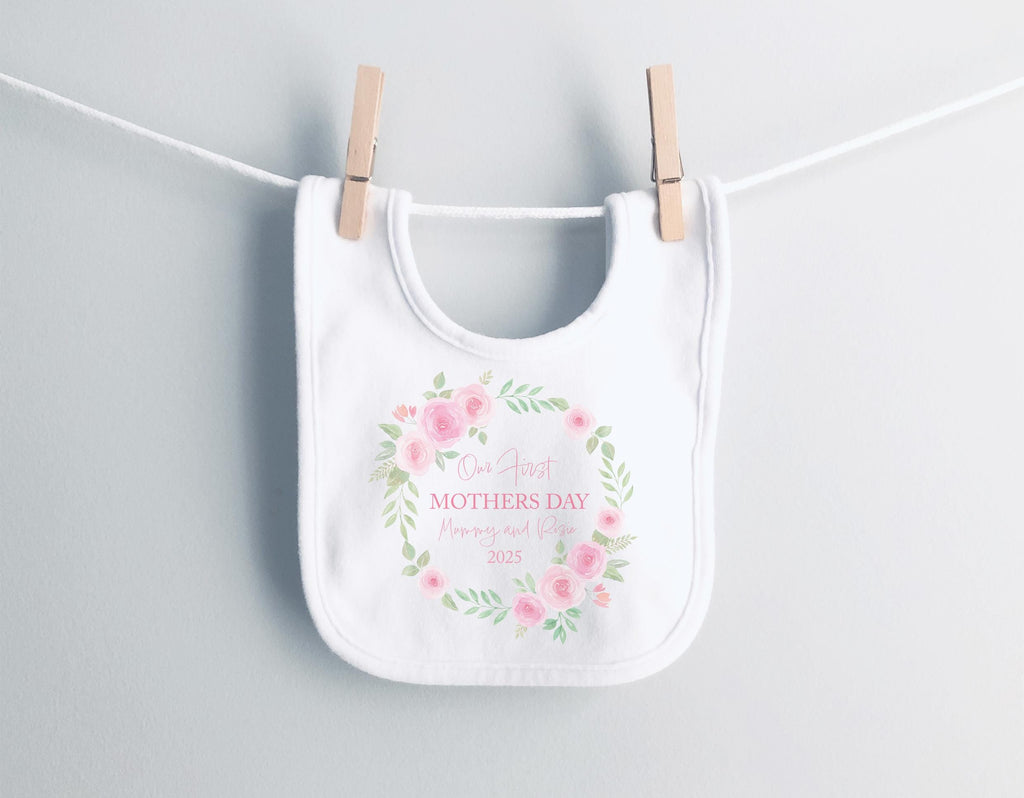 personalised first mothers pink wreath babies vest, baby clothes, mothers day gift, first mothers day, first mothers day gift