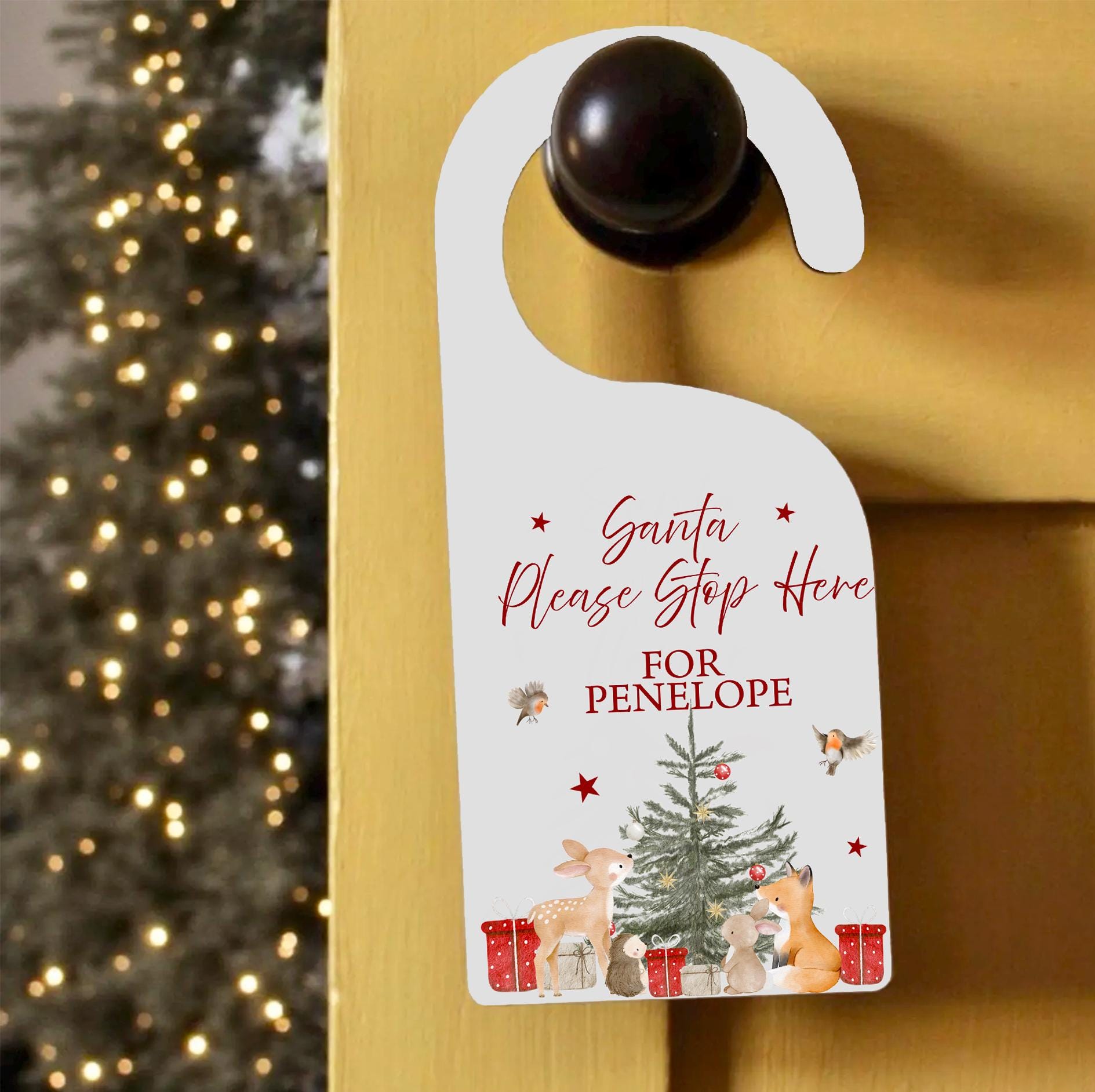 Personalised santa please stop here door hanger , Christmas eve box filler , Personalised door sign , Santa please stop here door hanger