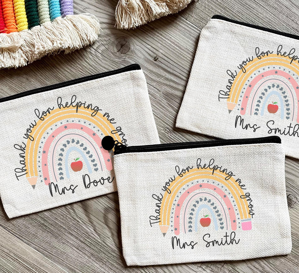 Personalised teacher thank you for helping me grow rainbow pencil case, Teacher pencil case, personalised teacher stationary