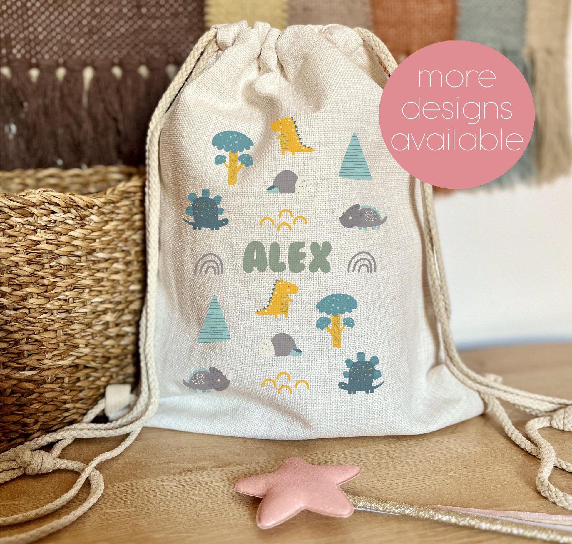 Personalised safari animal farm digger dinosaour drawstring bag PE bag school bag nursery bag