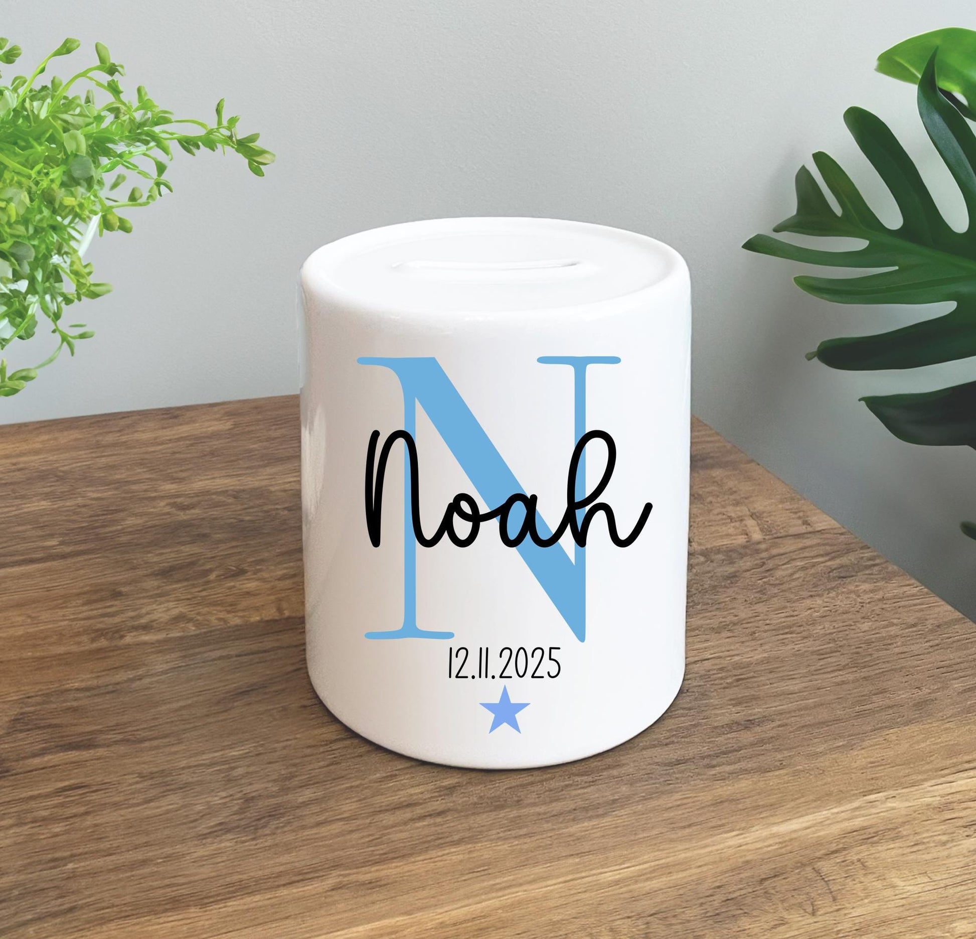 Personalised newborn baby keepsake gift money pot, Personalised newborn baby piggy bank gift, Personalised Newborn baby money box gift