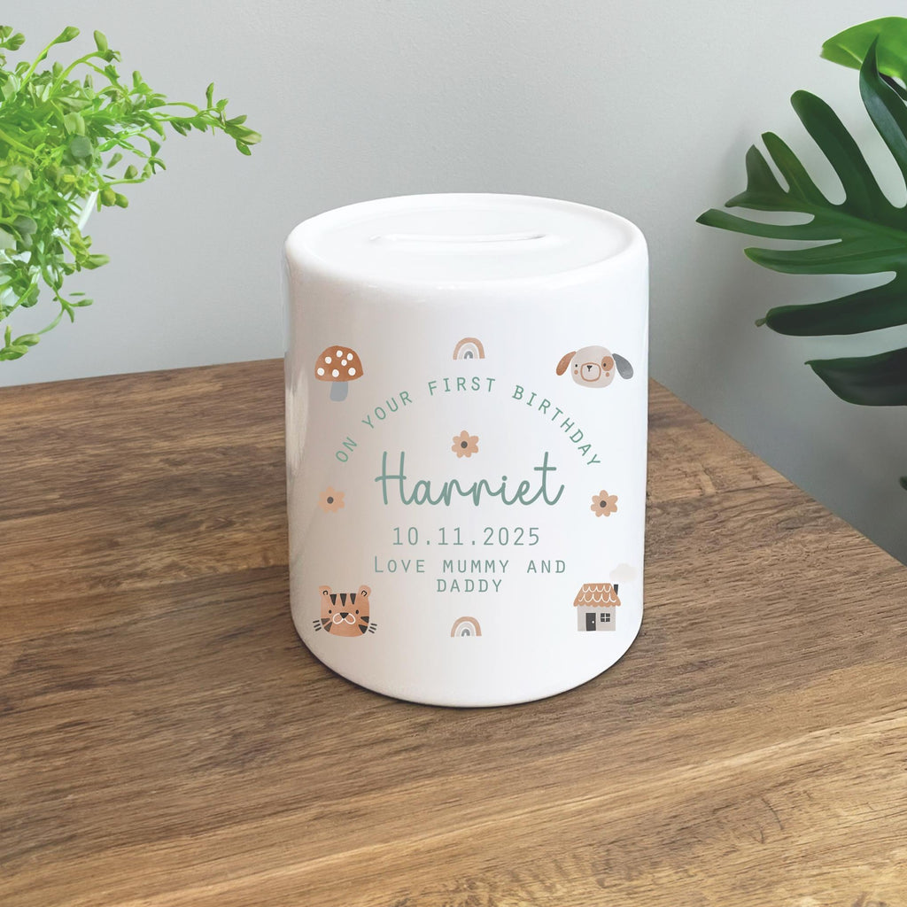 Personalised first birthday boho flower money pot, Personalised first birthday money pot keepsake gift, Personalised birthday present