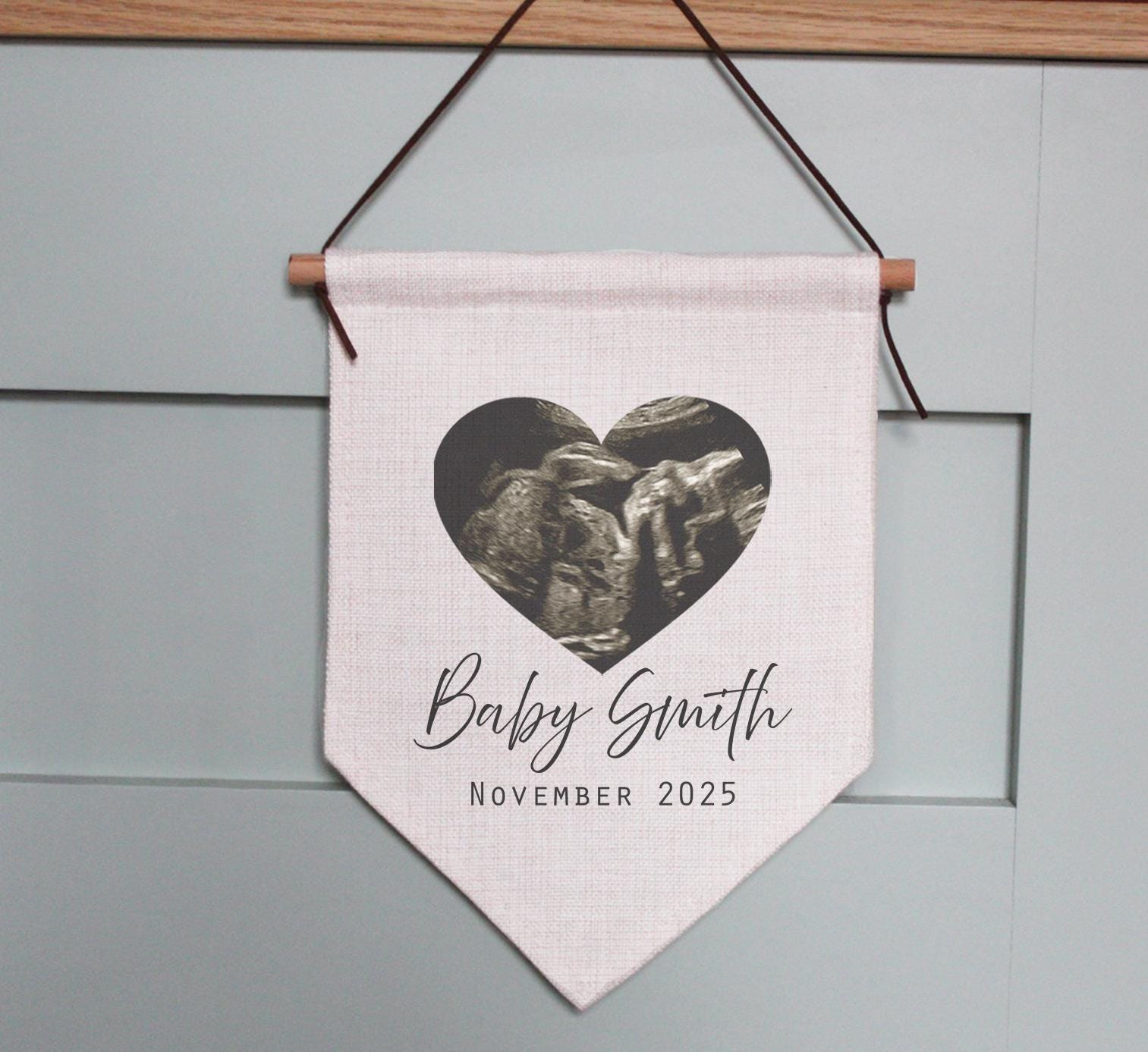 Personalised baby scan flag wall hanging , Baby scan photo gift , Baby shower personalised gift ,
