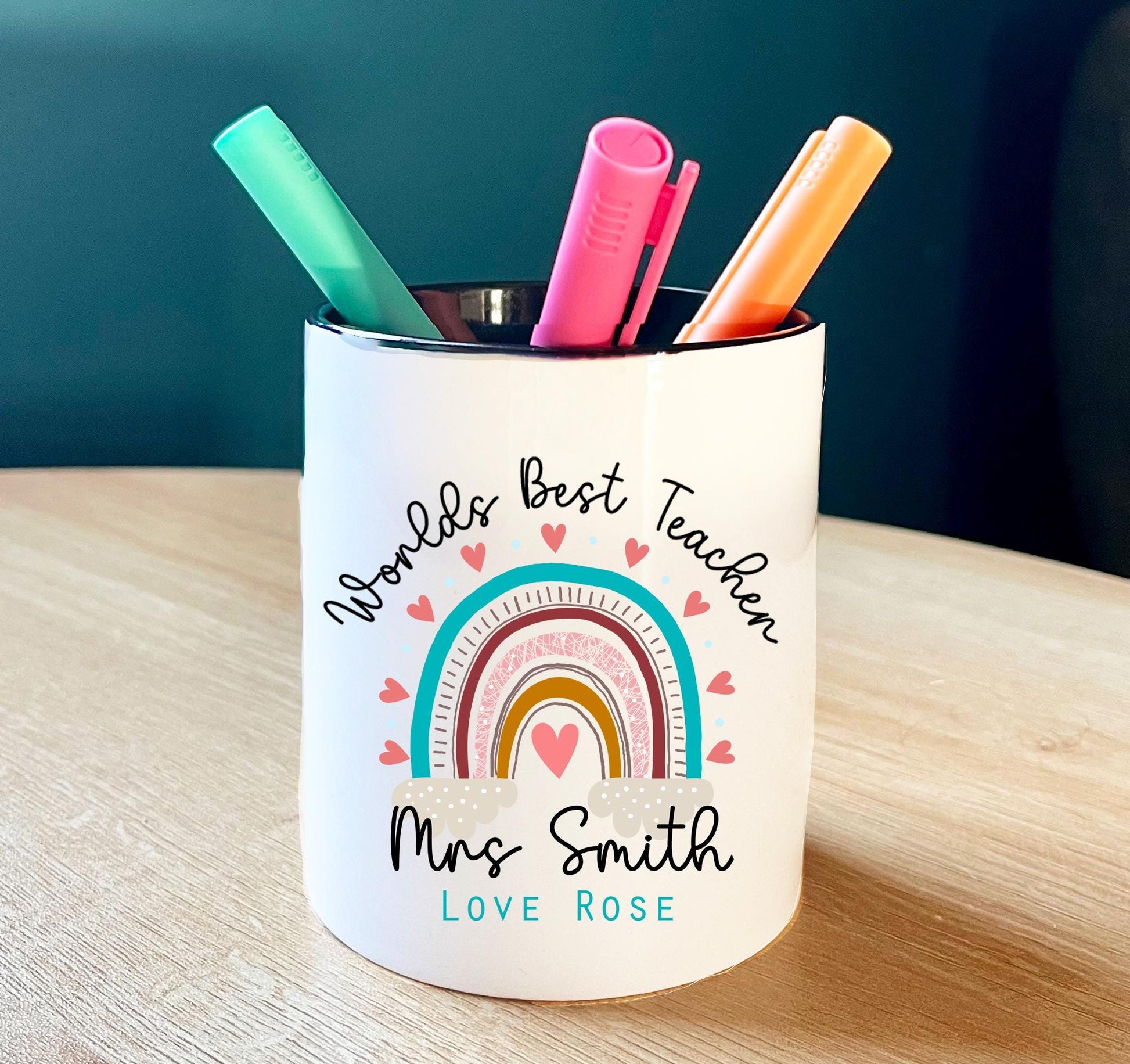 Personalised rainbow school teacher pencil stationary pot gift, Teacher stationary pencil pot, Headteacher stationary pencil pot