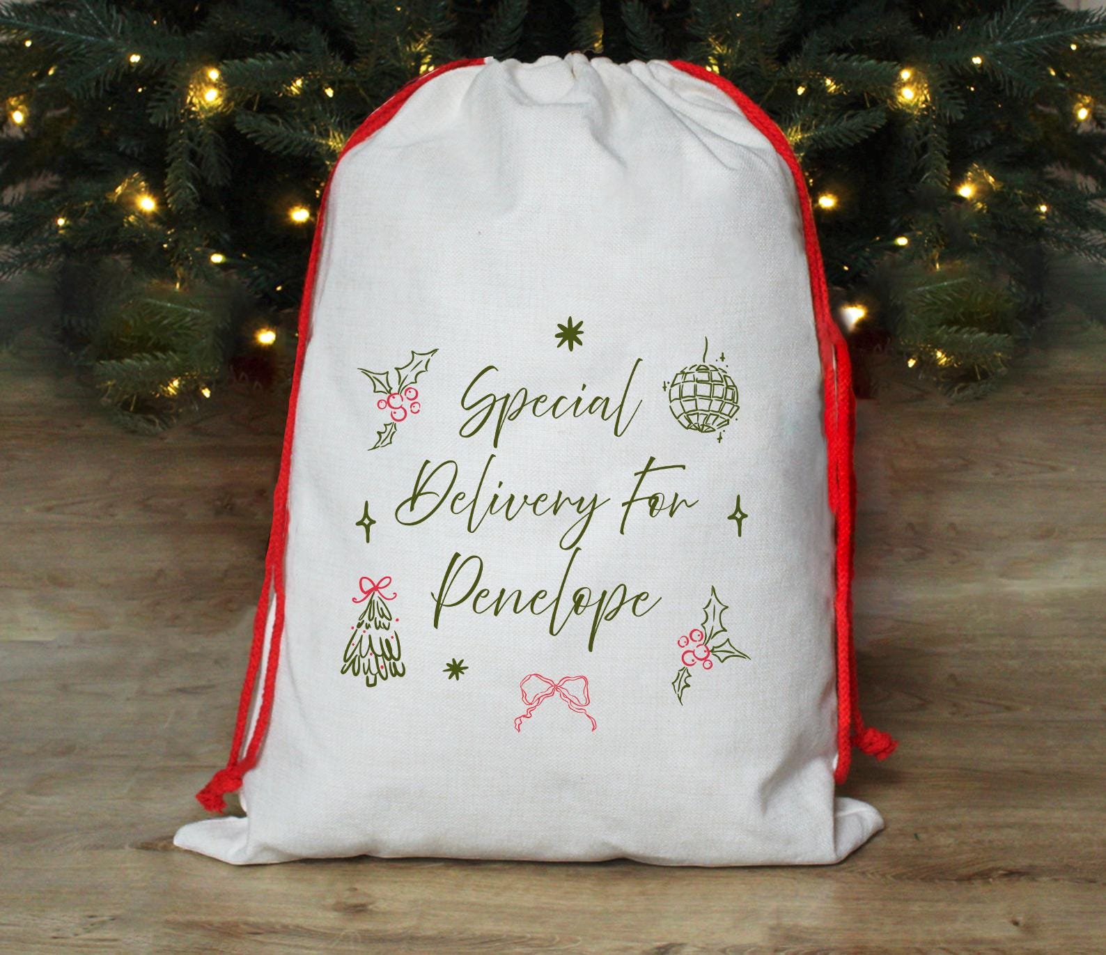 Whimsical Vintage Christmas Sack , Personalised present sack , Vintage santa decor , Vintage santa stocking , Christmas eve box
