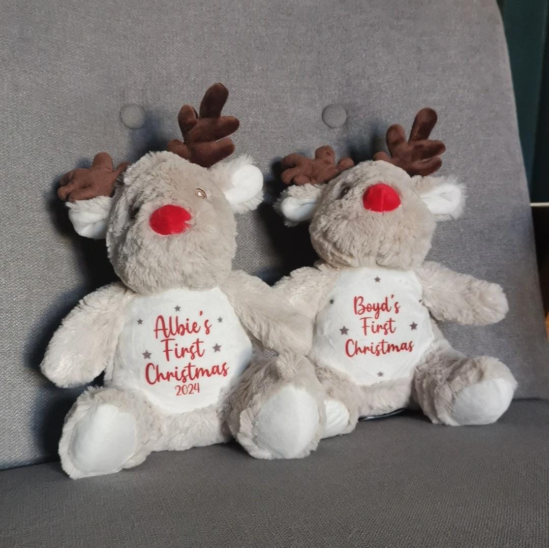 personalised babies first christmas name reindeer teddy gift christmas eve box personalised santa sack first christmas gift