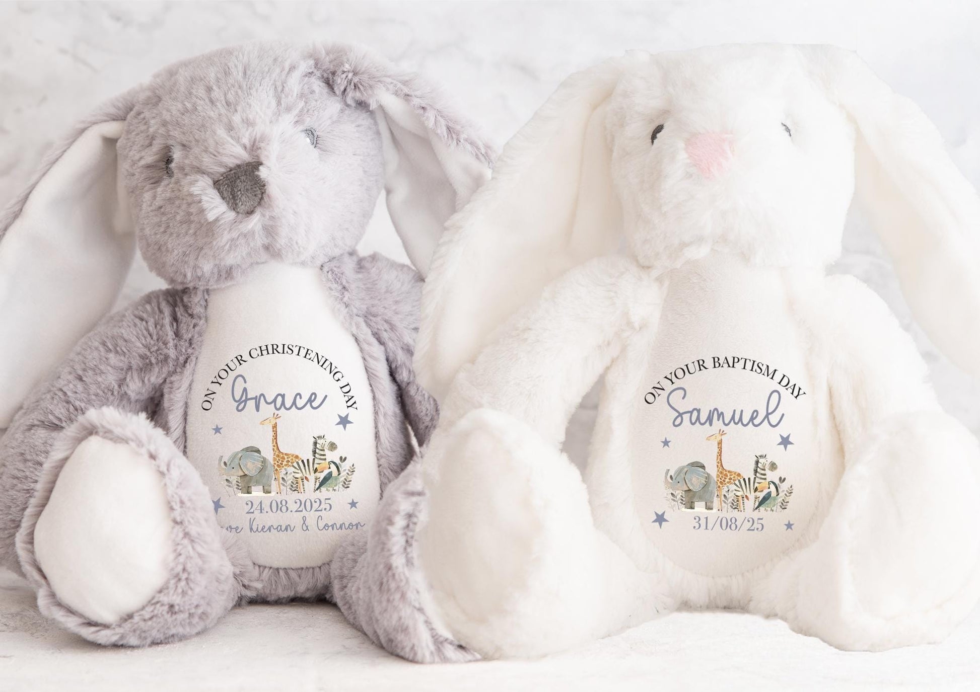Personalised christening safari animal teddy, Personalised baptism safari animal teddy, Personalised childrens teddy gift