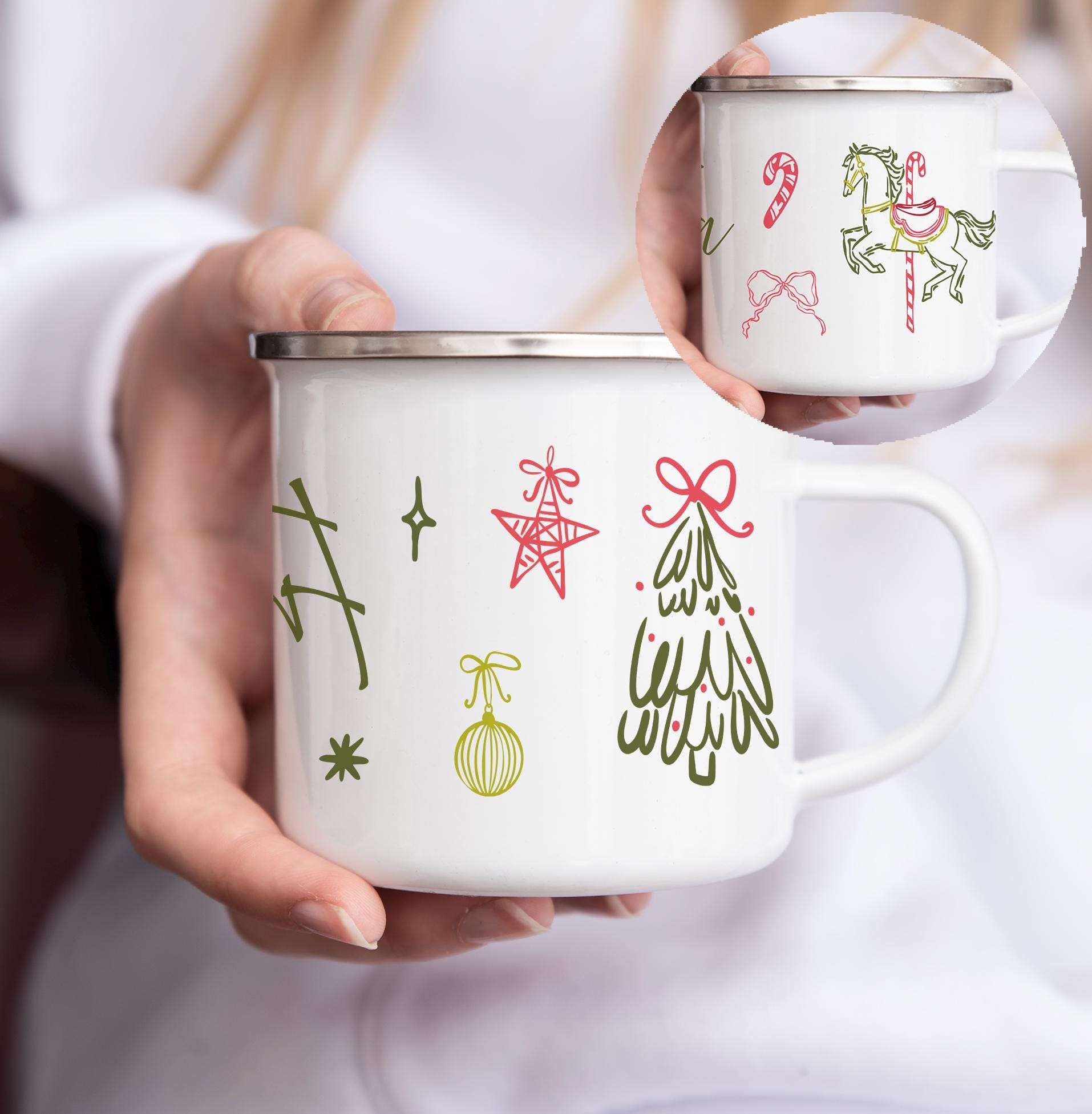 Personalised vintage christmas enamel mug ,  Matching mugs , Christmas eve box , Hot chocolate mug , Stocking filler , Childrens mug