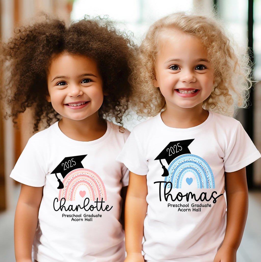 Personalised kids preschool graduation rainbow t-shirt, Personalised toddler rainbow nursery graduation t-shirt, Personalised kids top