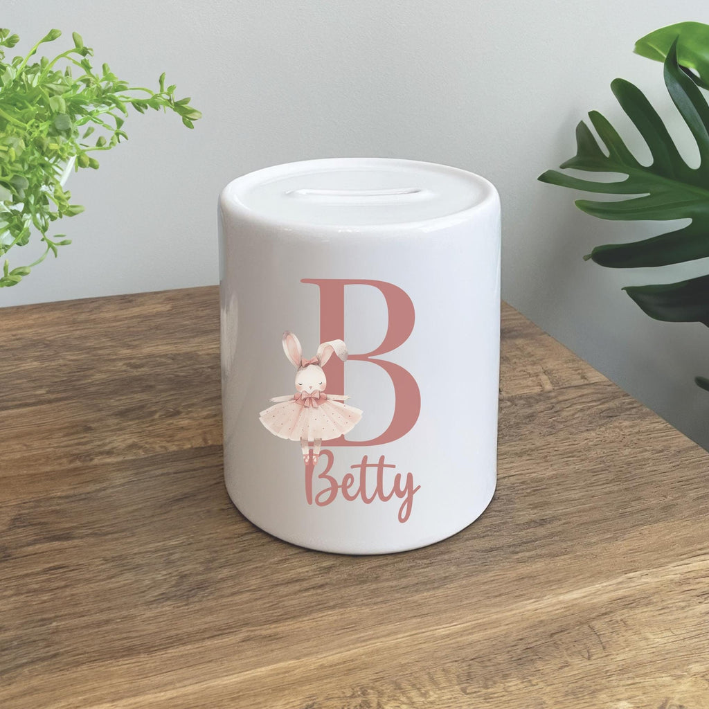 Personalised kids ballerina initial ceramic money box, initial letter birthday money box, Ballerina money box, Ballerina piggy bank