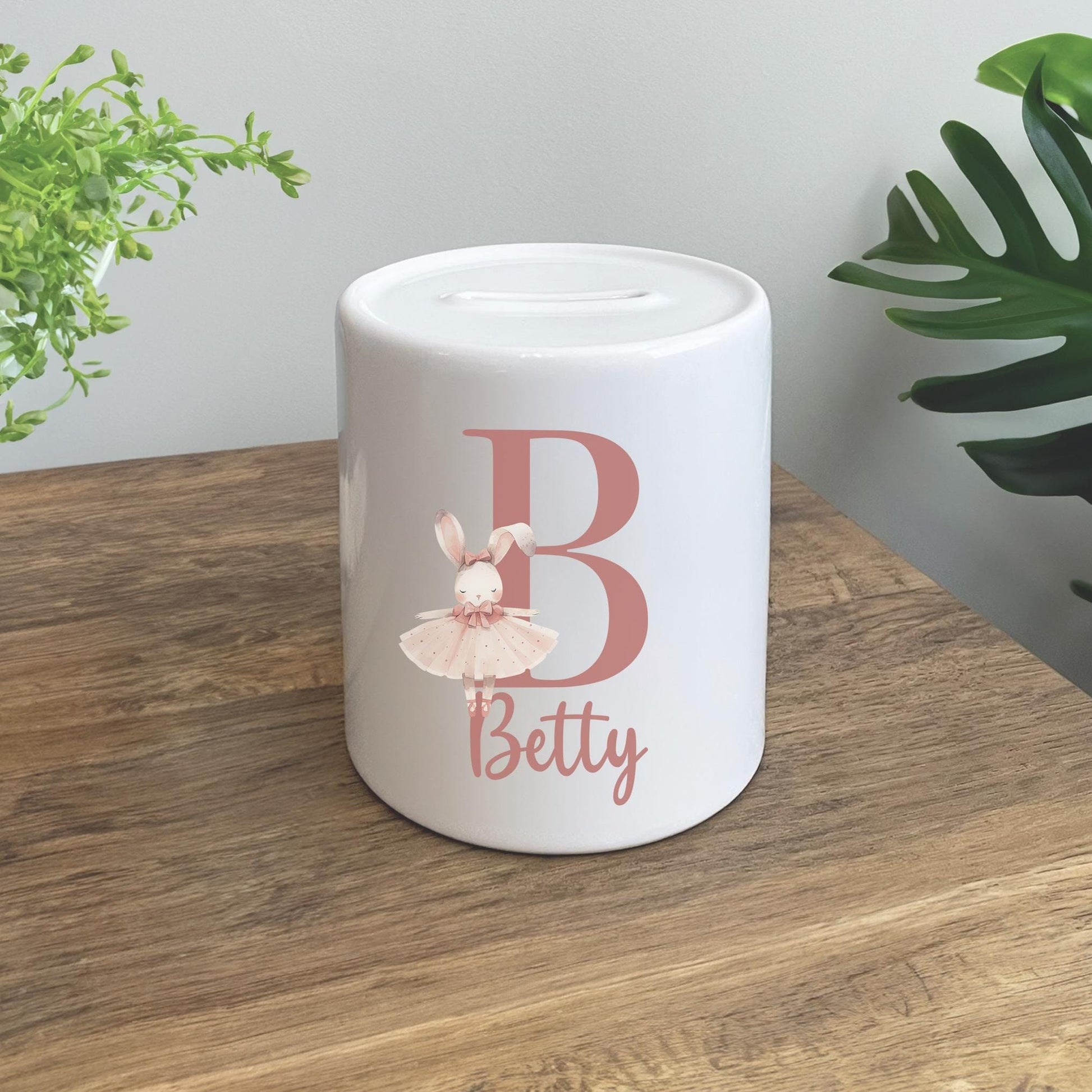 Personalised kids ballerina initial ceramic money box, initial letter birthday money box, Ballerina money box, Ballerina piggy bank