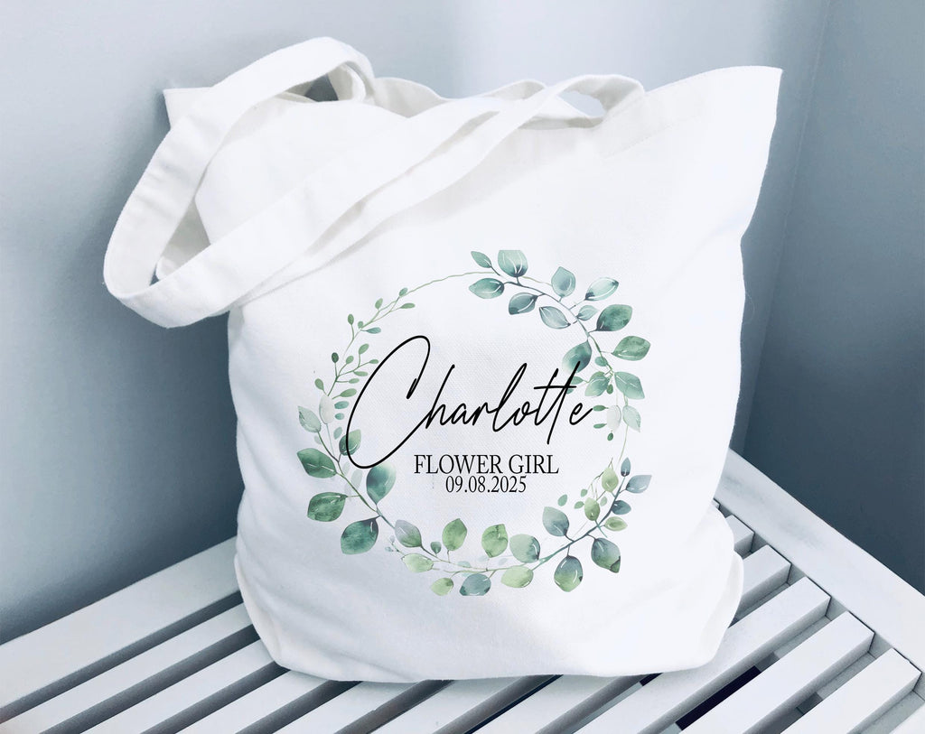 personalised flower girl tote bag, flower girl proposal bag, bridesmaid proposal bag
