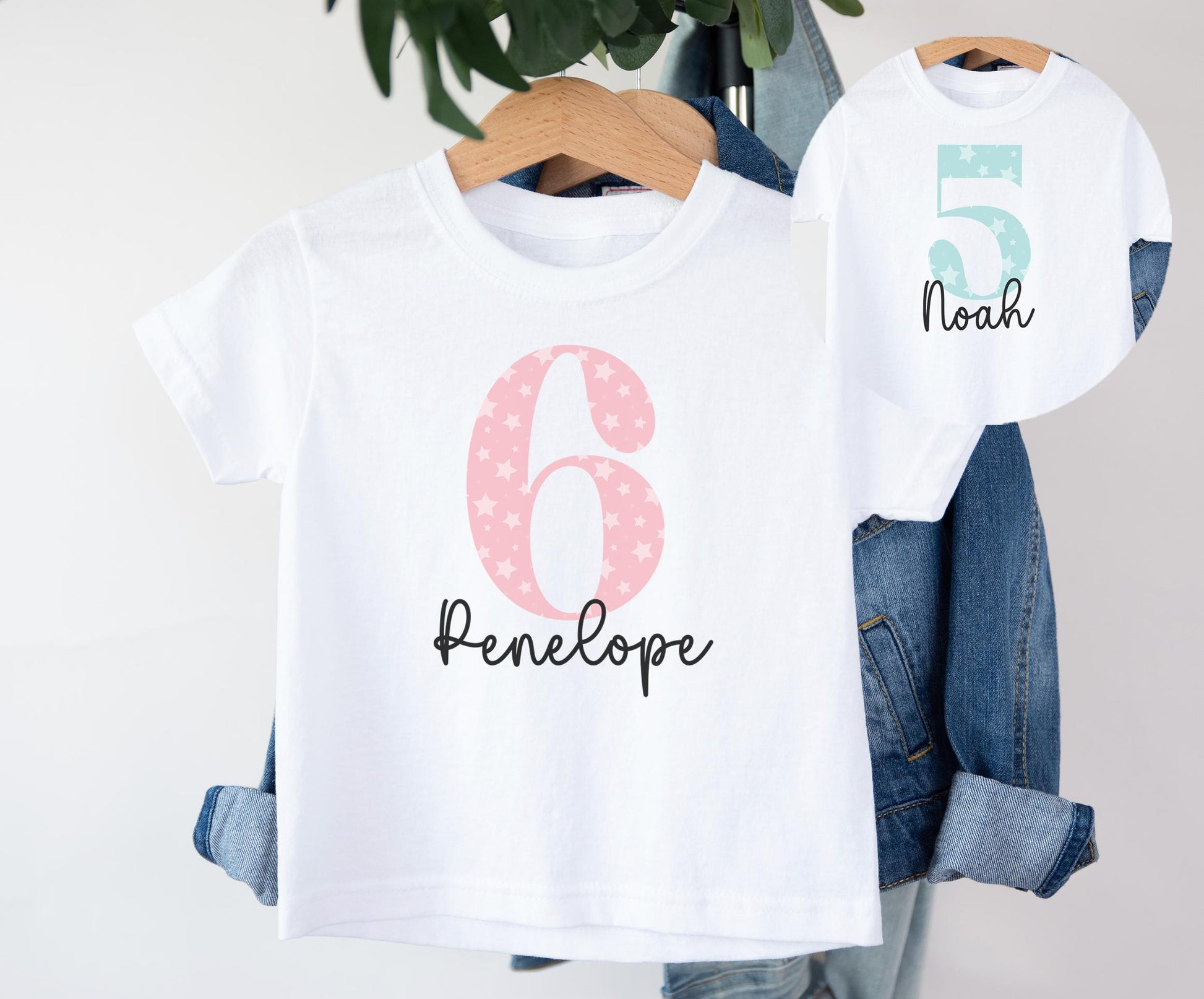 Personalised number star pink birthday top, Personalised number star blue birthday top, Personalised first birthday top