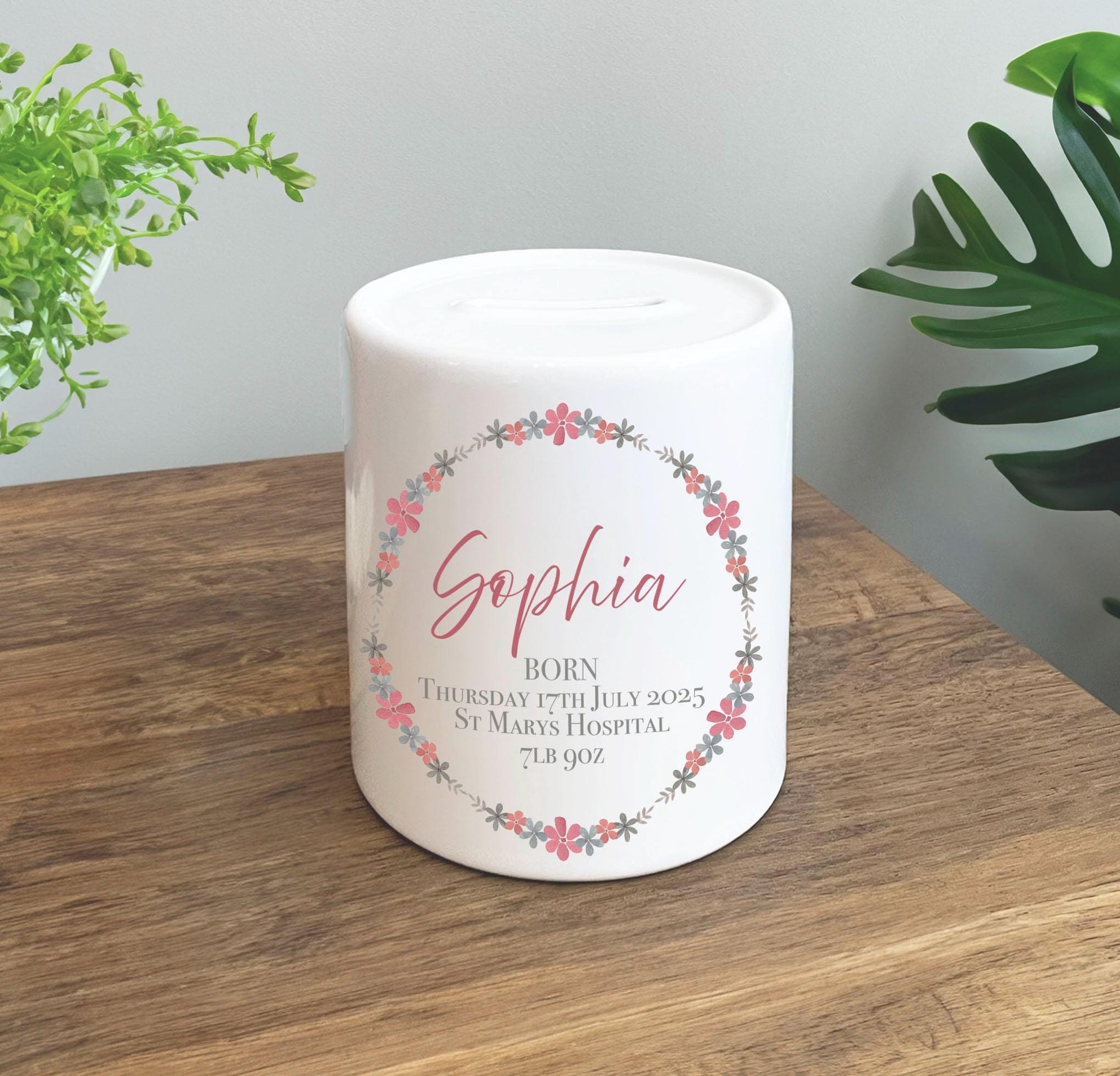 Personalised newborn baby hot air ballon  money box, personalised money box, hot air balloon money pot, neutral nursery decor, baby gift