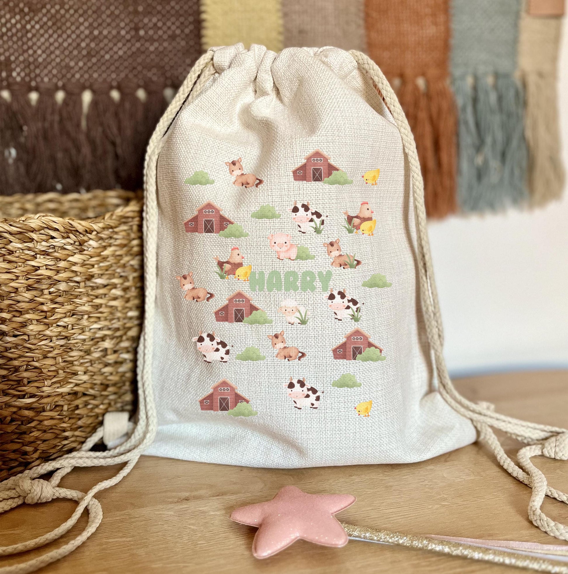 Personalised safari animal farm digger dinosaour drawstring bag PE bag school bag nursery bag