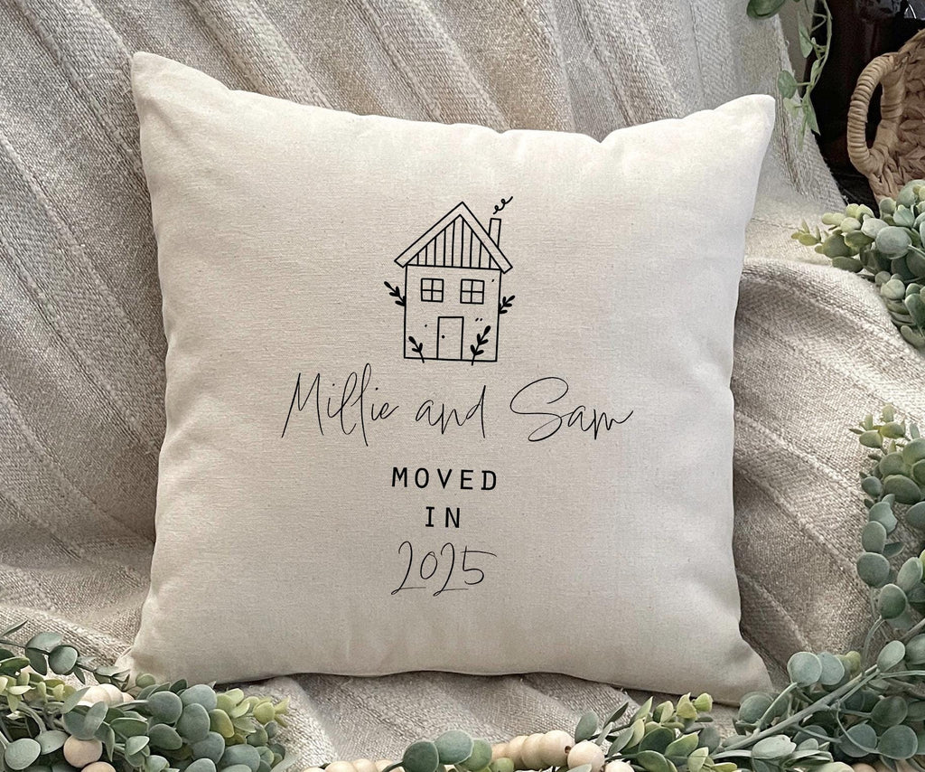 Personalised new home wreath cushion gift, home warming gift, home warming cushion gift