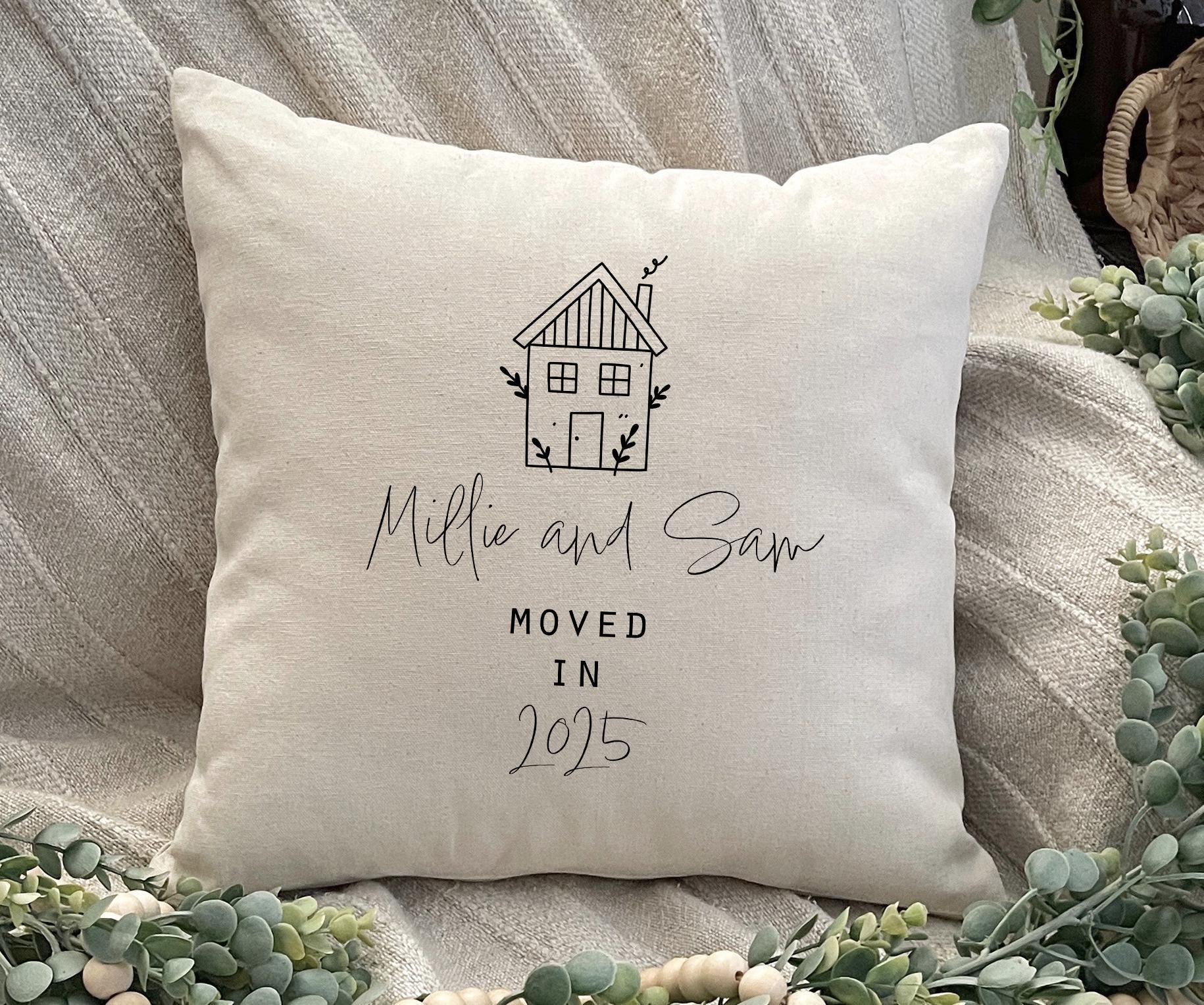 Personalised new home wreath cushion gift, home warming gift, home warming cushion gift
